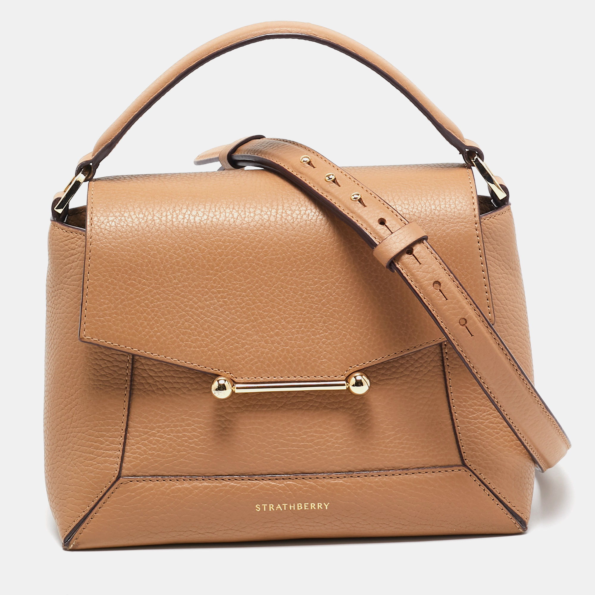 

Strathberry Beige Leather Mosaic Top Handle Bag