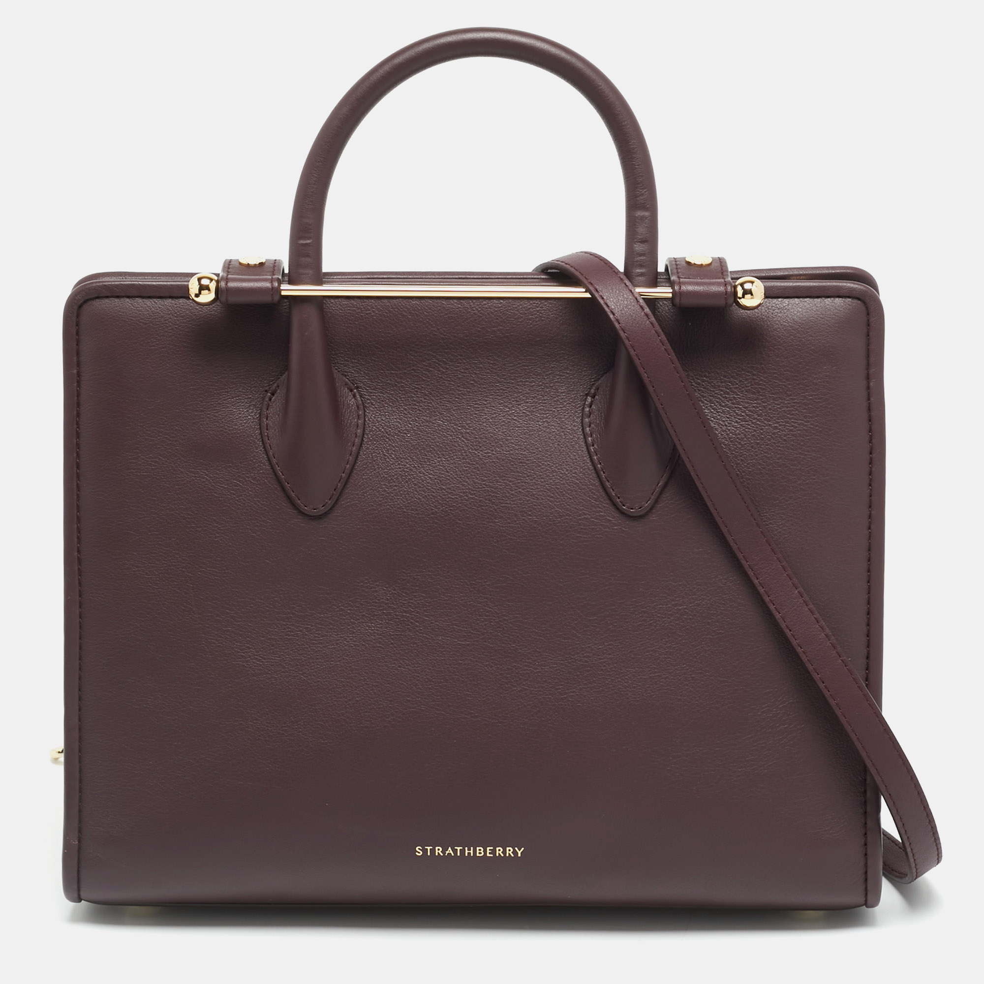 

Strathberry Midi Dark Burgundy Leather Tote