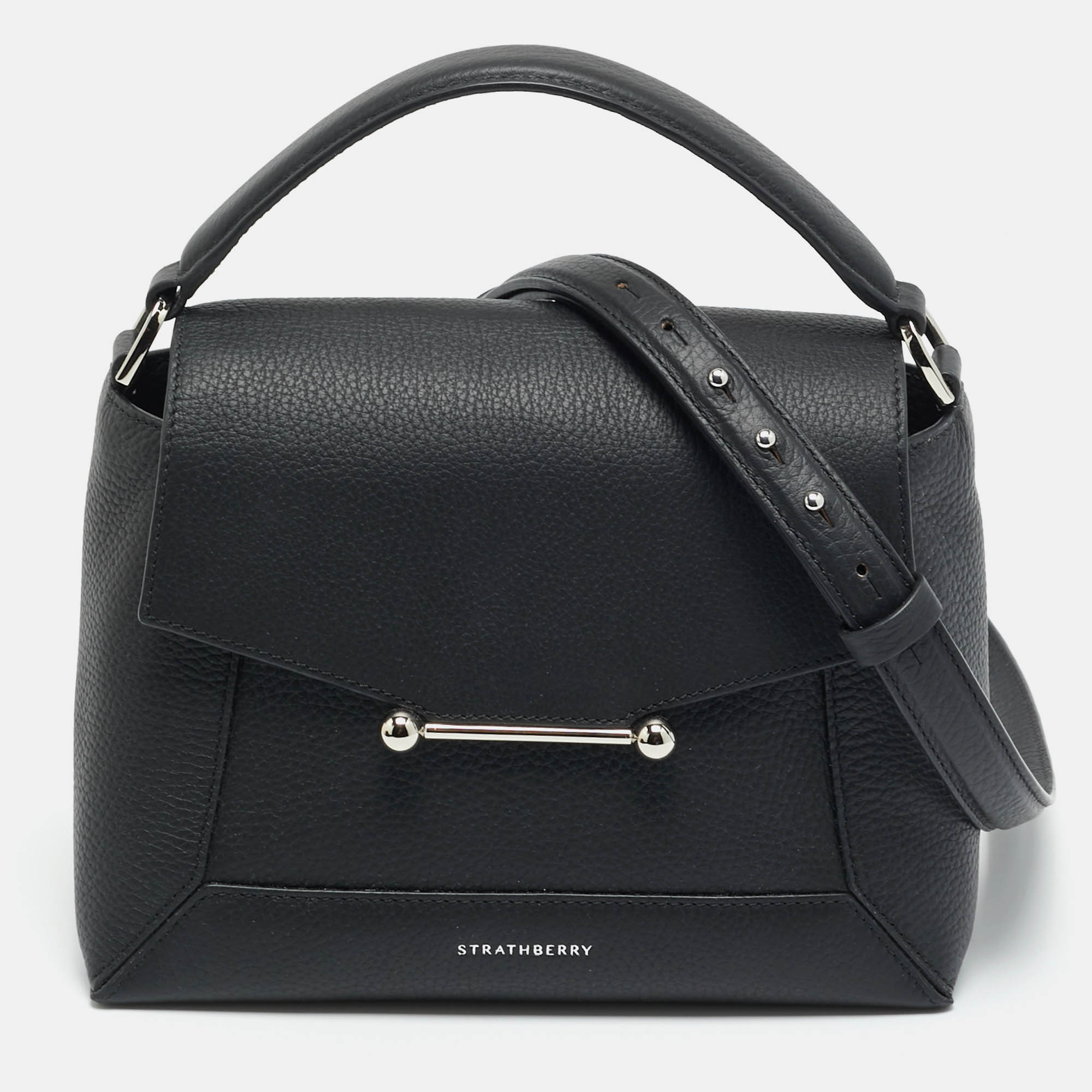 

Strathberry Mosiac Black Leather Top Handle Bag
