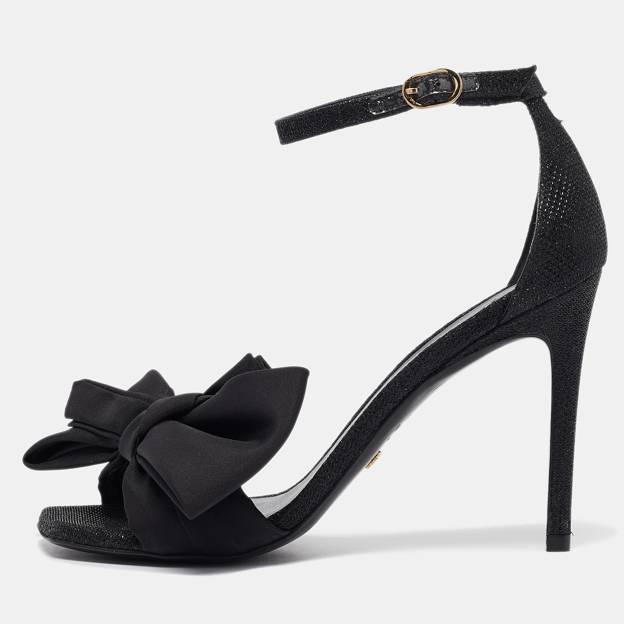 

Stuart Weitzman Black Glitter Nudist Ankle Strap Sandals Size