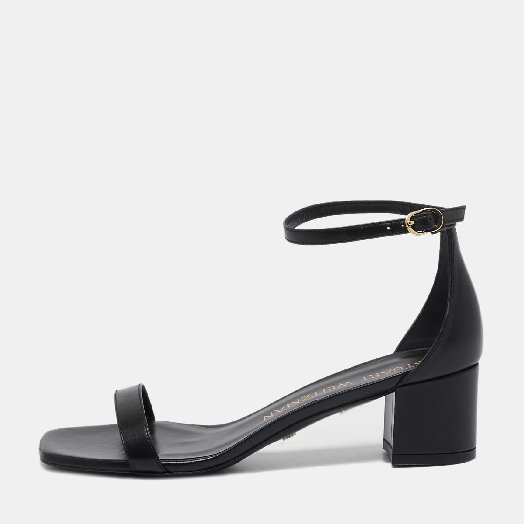 

Stuart Weitzman Black Leather Simplecurve Sandals Size