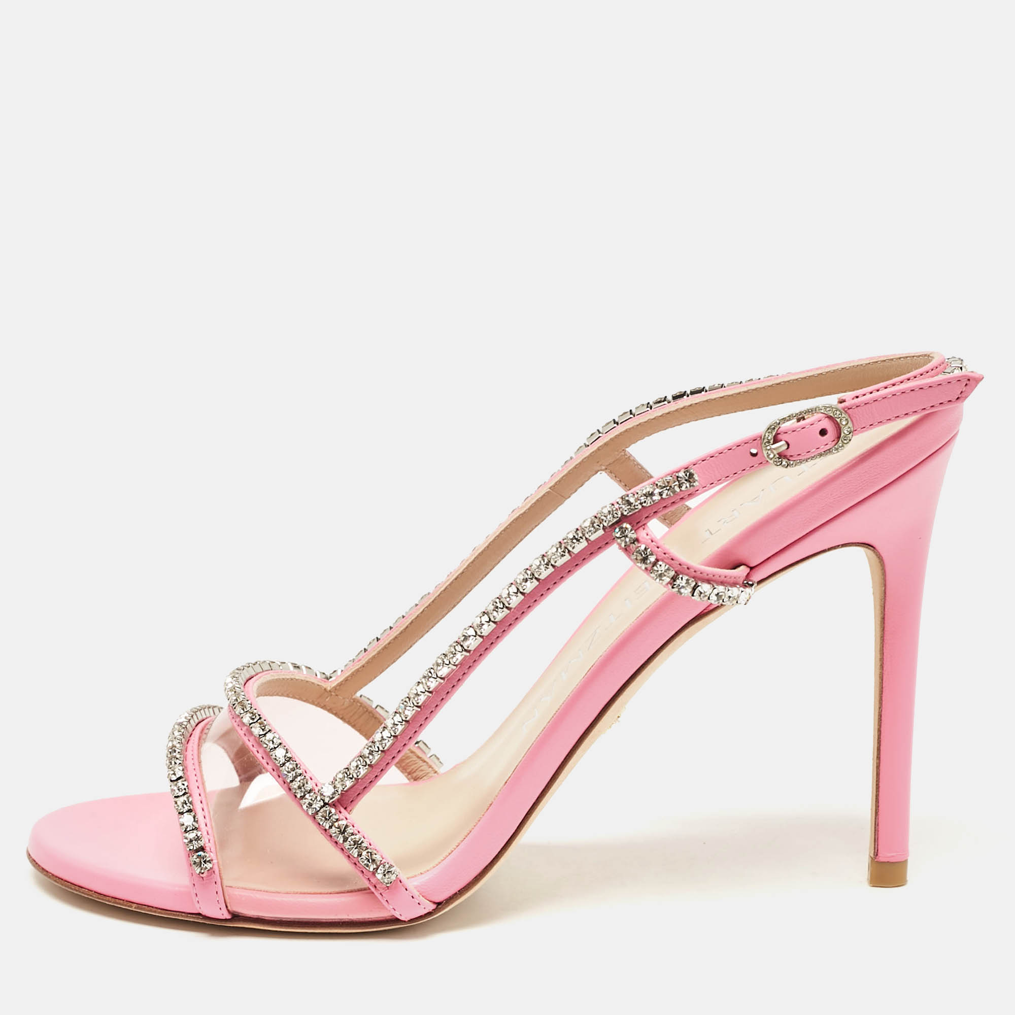 

Stuart Weitzman Pink Leather and PVC Mondrian Glam Sandals Size