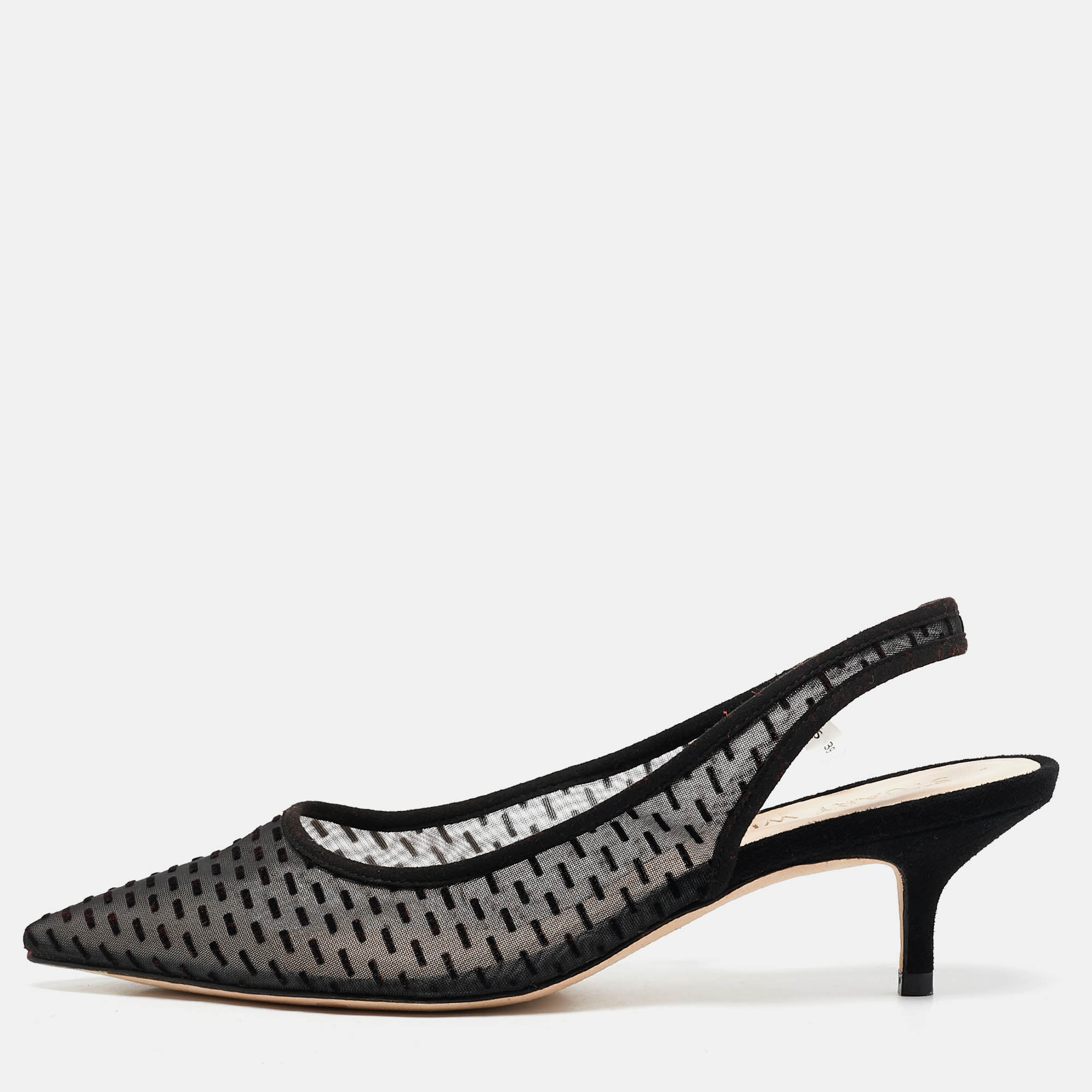 

Stuart Weitzman Black Mesh and Suede Pointed Toe Slingback Pumps Size