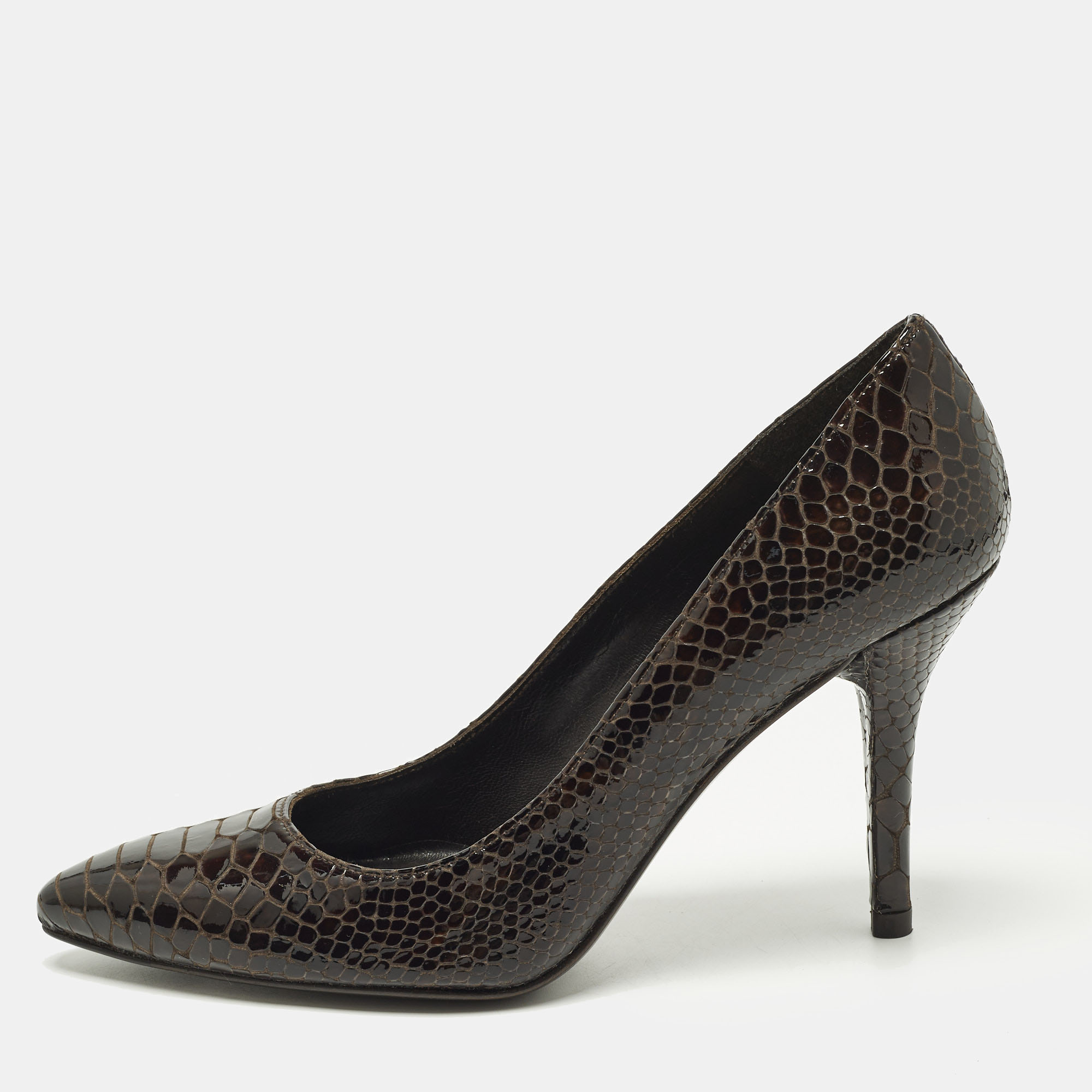 

Stuart Weitzman Size 37 Brown Python Embossed Leather Pumps