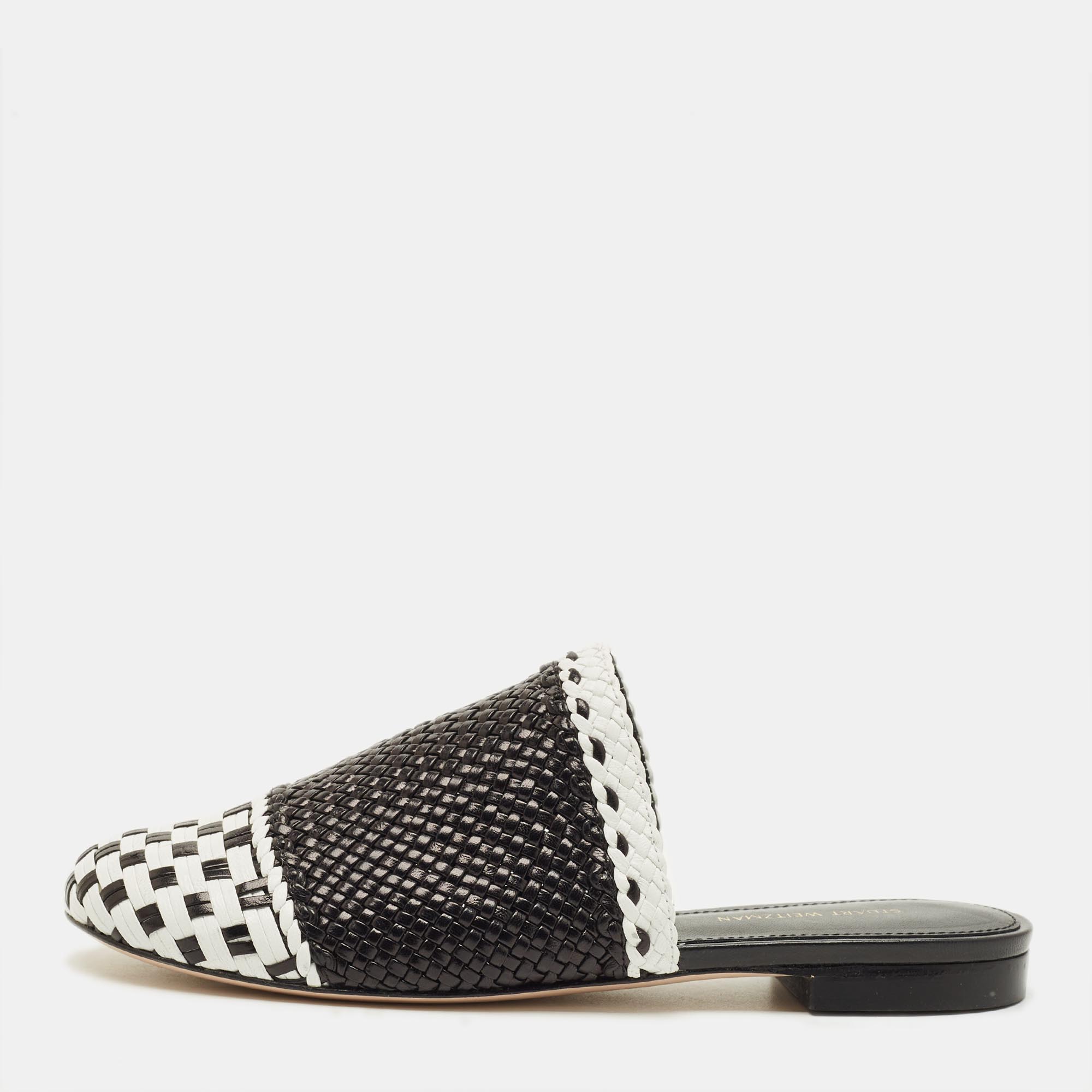 

Stuart Weitzman Indiana Size  Black/White Woven Leather Mules