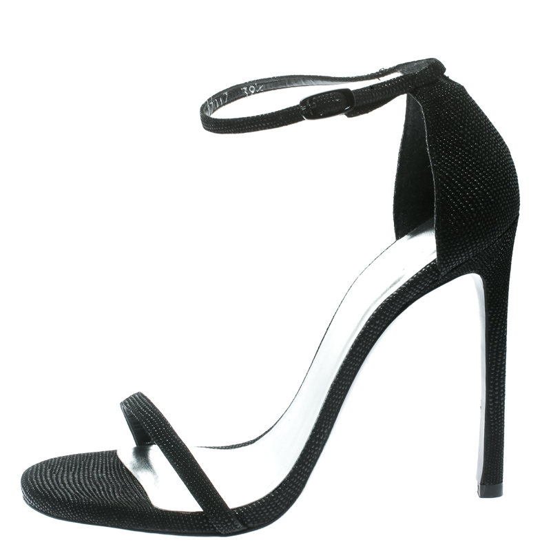 

Stuart Weitzman Black Textured Suede Ankle Strap Open Toe Sandals Size