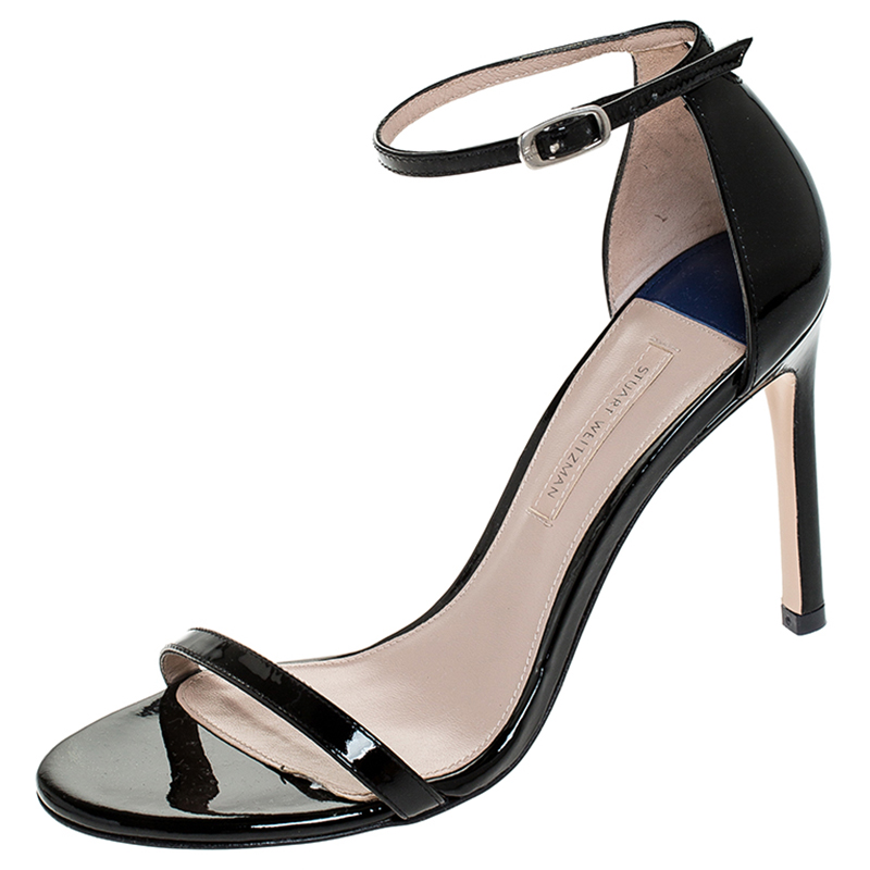 Stuart Weitzman Black Patent Leather Ankle Strap Size 37