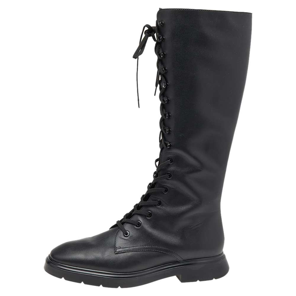 

Stuart Weitzman Black Leather Knee Length Lace Up Boots Size