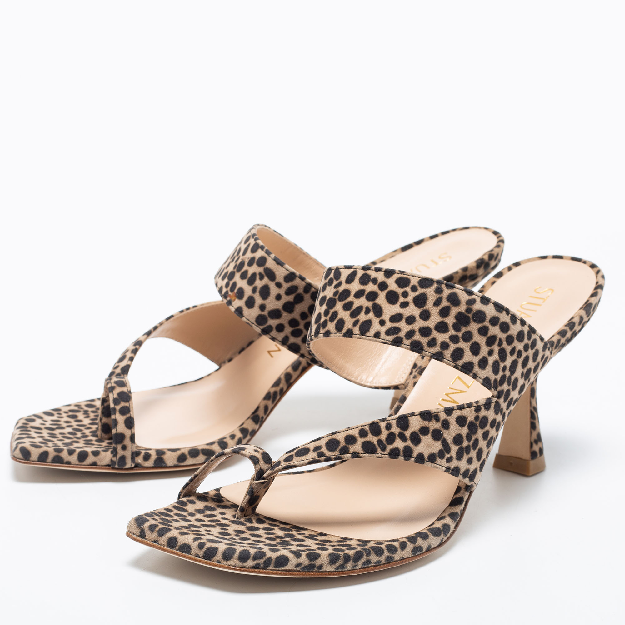 

Stuart Weitzman Brown/Beige Suede Leopard Print Mule Slides Size