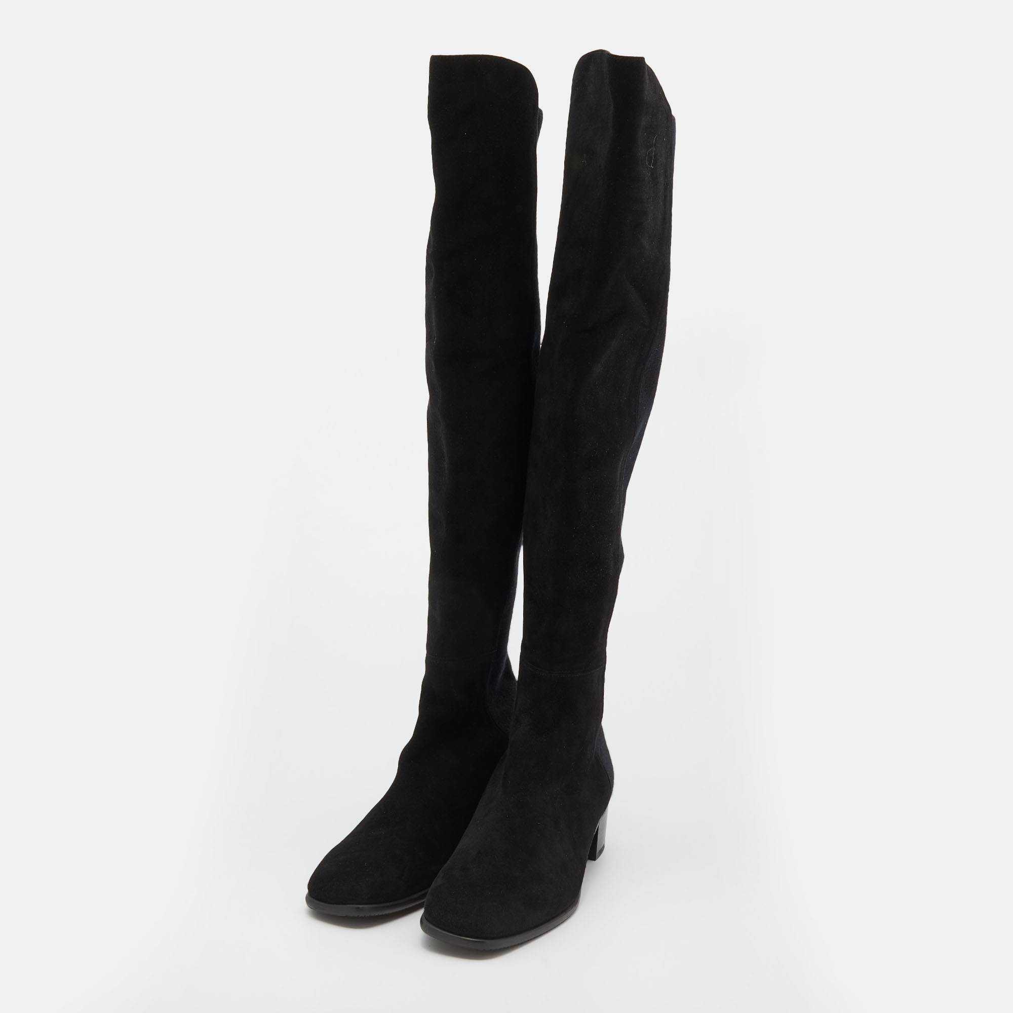 

Stuart Weitzman Black Suede And Fabric Knee Length Boots Size