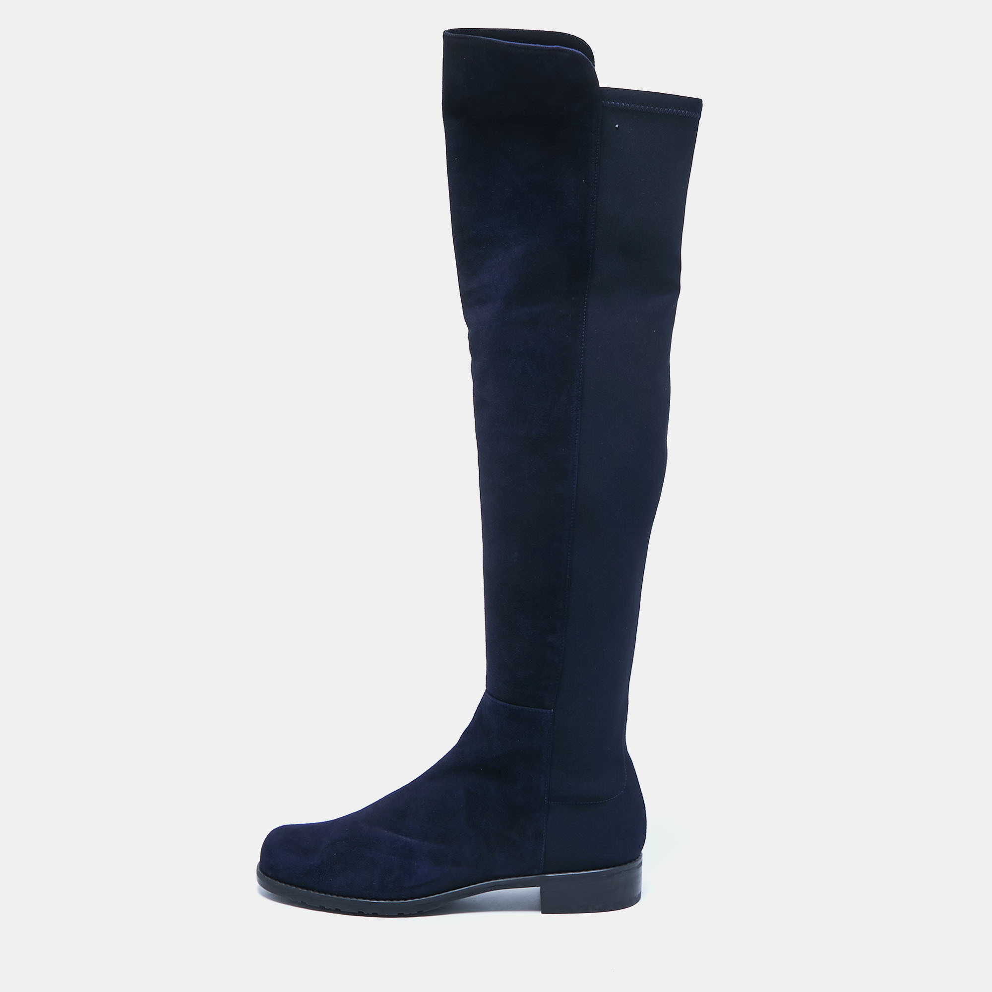 Pre-owned Stuart Weitzman Navy Blue Suede Knee Length Boots Size 40