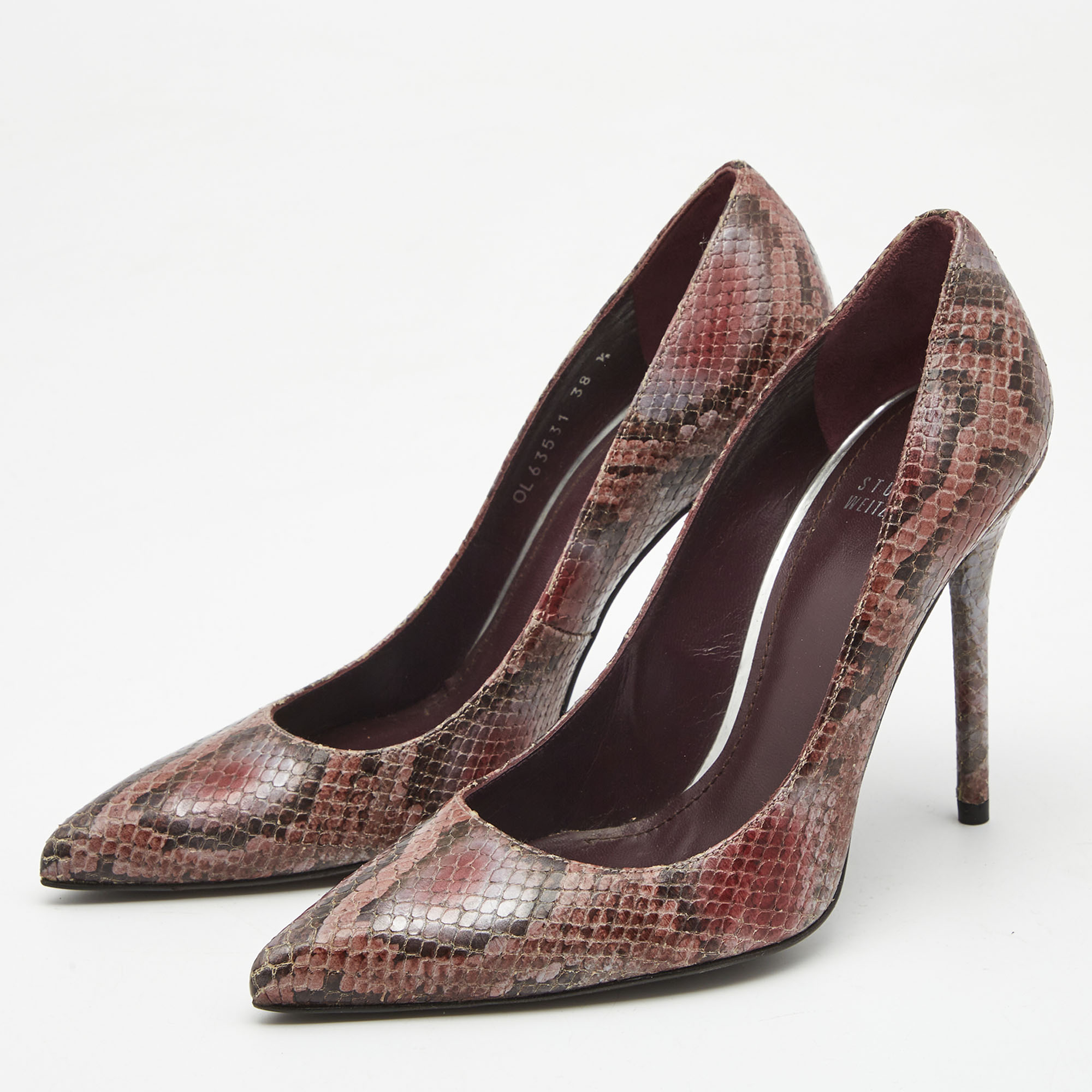 

Stuart Weitzman Tricolor Python Embossed Leather Pointed Toe Pumps Size, Grey