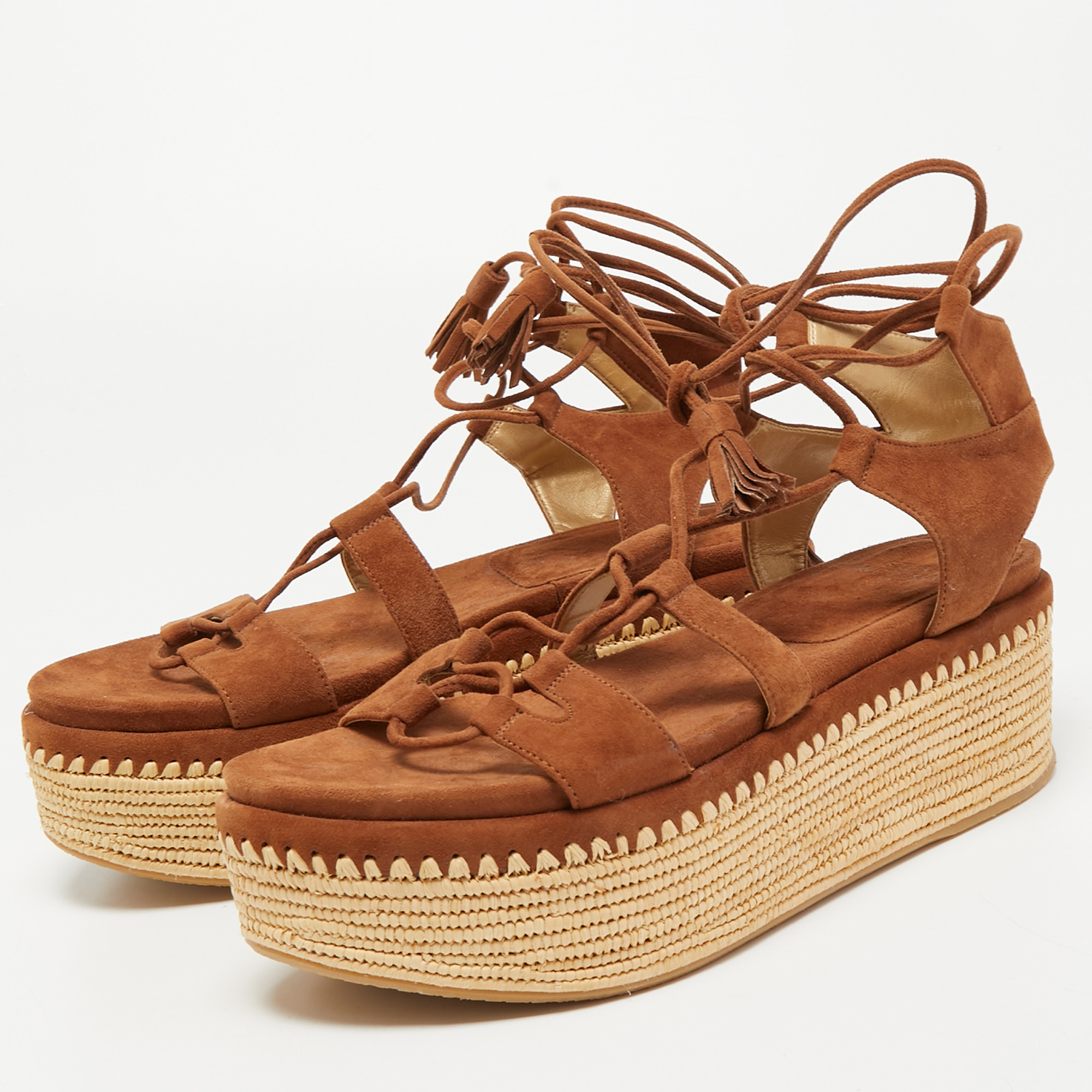 

Stuart Weitzman Brown Suede Romanesque Ankle Tie Sandals Size