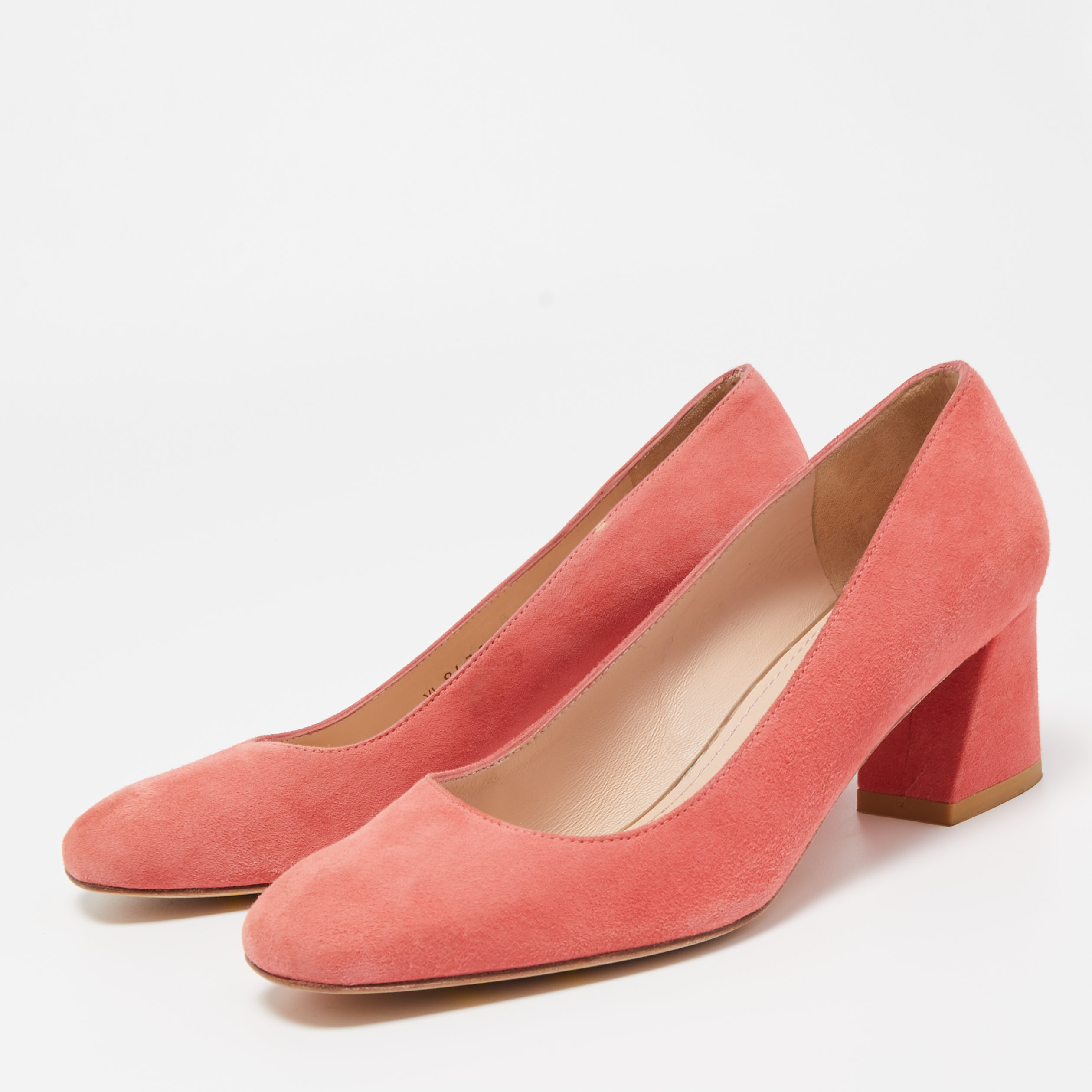 

Stuart Weitzman Pink Suede Block Heel Pumps Size
