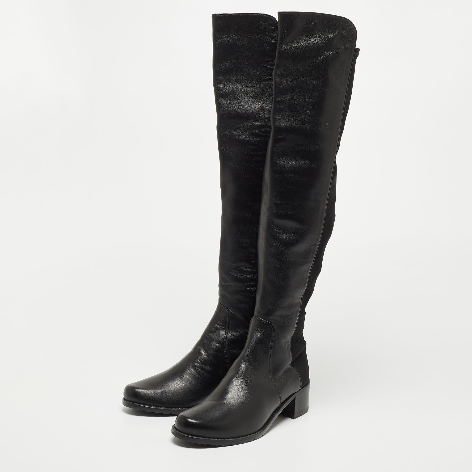 

Stuart Weitzman Black Leather and Fabric Thigh High Boot Size