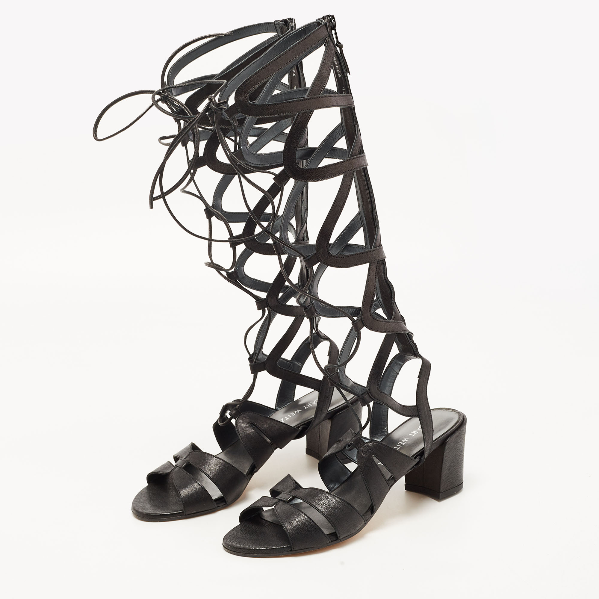 

Stuart Weitzman Black Leather Gladiator Ankle Wrap Sandals Size