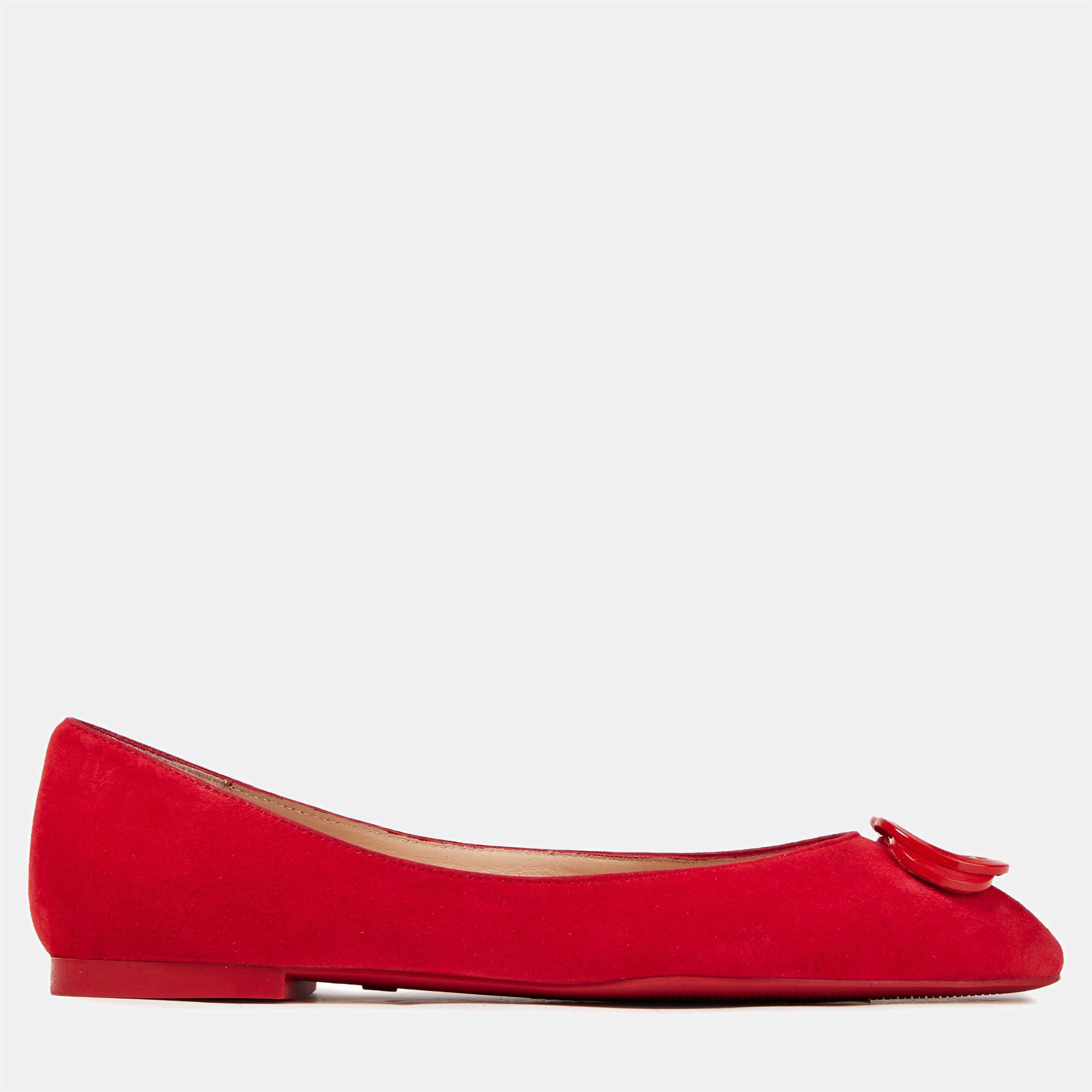 Pre-owned Stuart Weitzman Suede Buckle Detail Ballet Flats 39 In Red