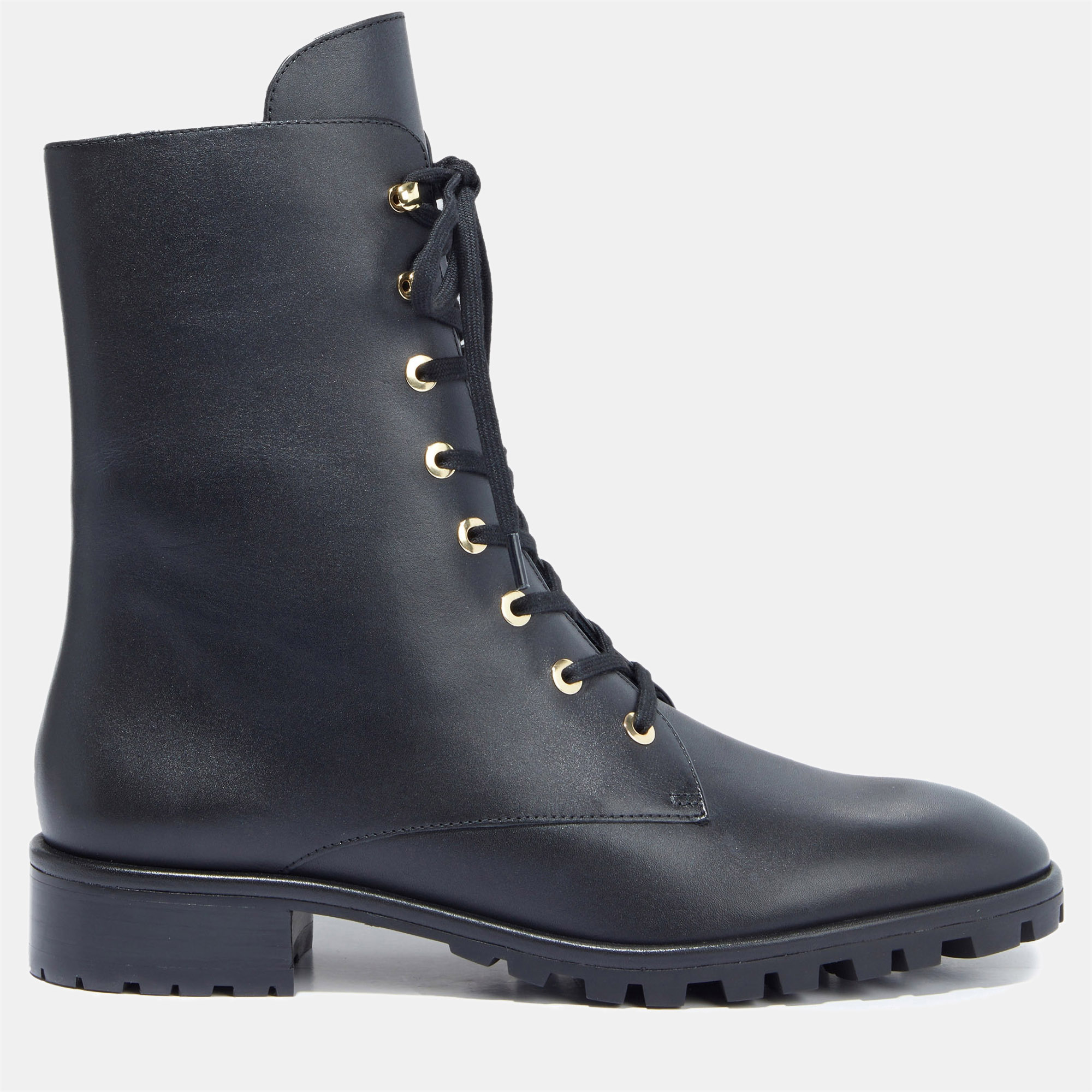 Pre-owned Stuart Weitzman Leather Zip Combat Boots Size 39.5 In Black