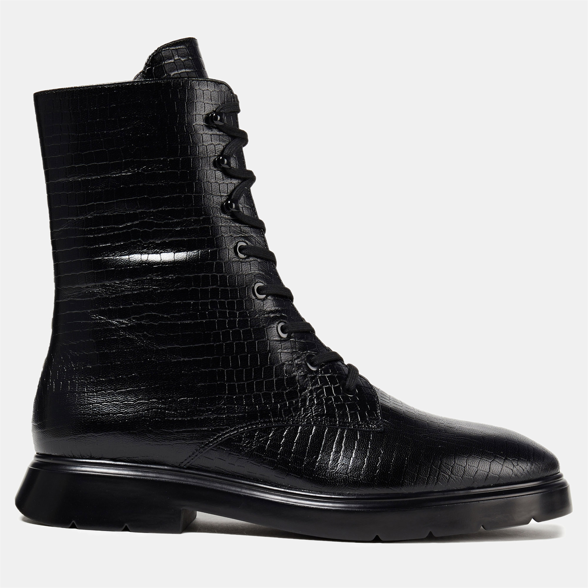 

Stuart Weitzman Croc Embossed Leather Ankle Boots, Black