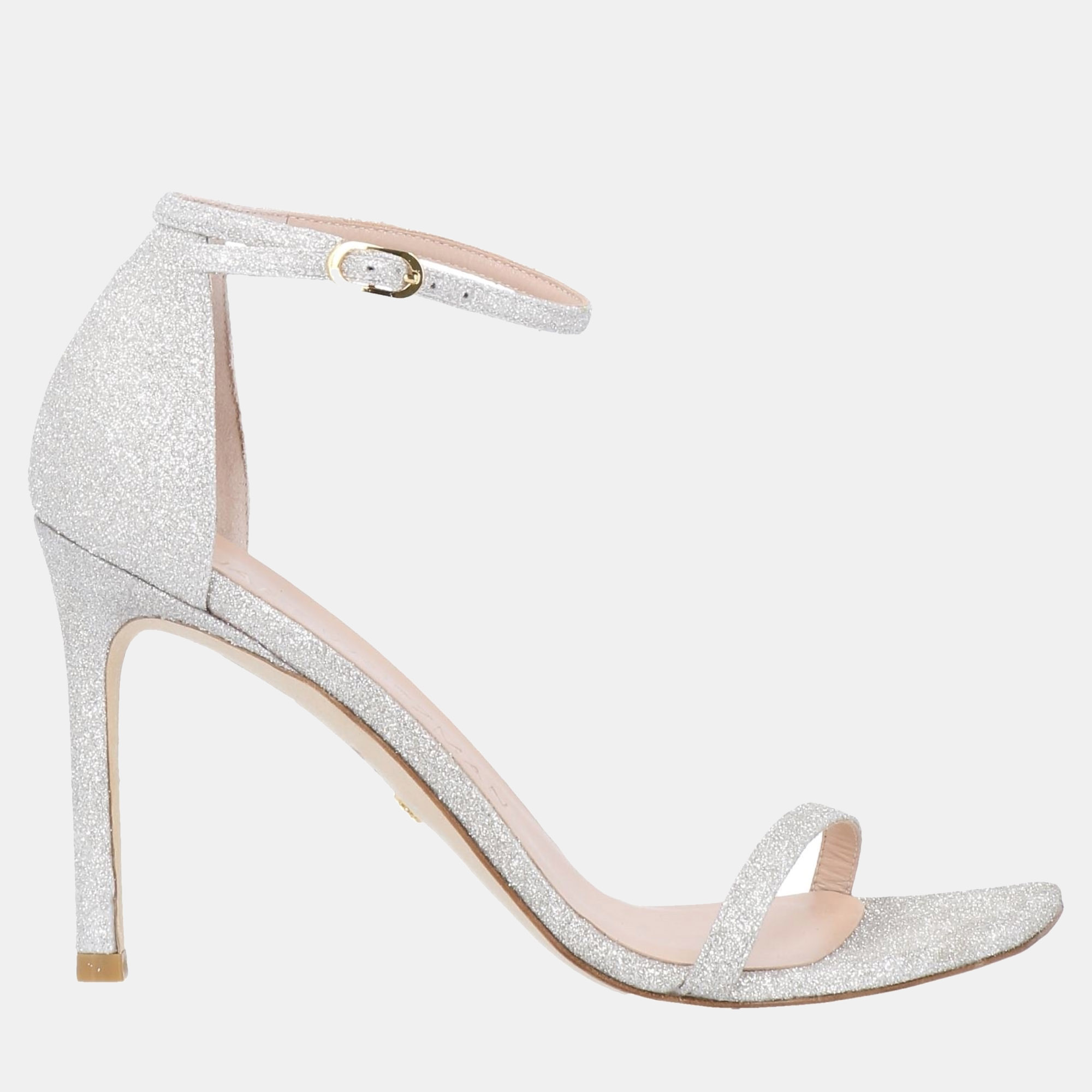 

Stuart Weitzman Glitter Ankle Strap Sandals Size 37, Silver