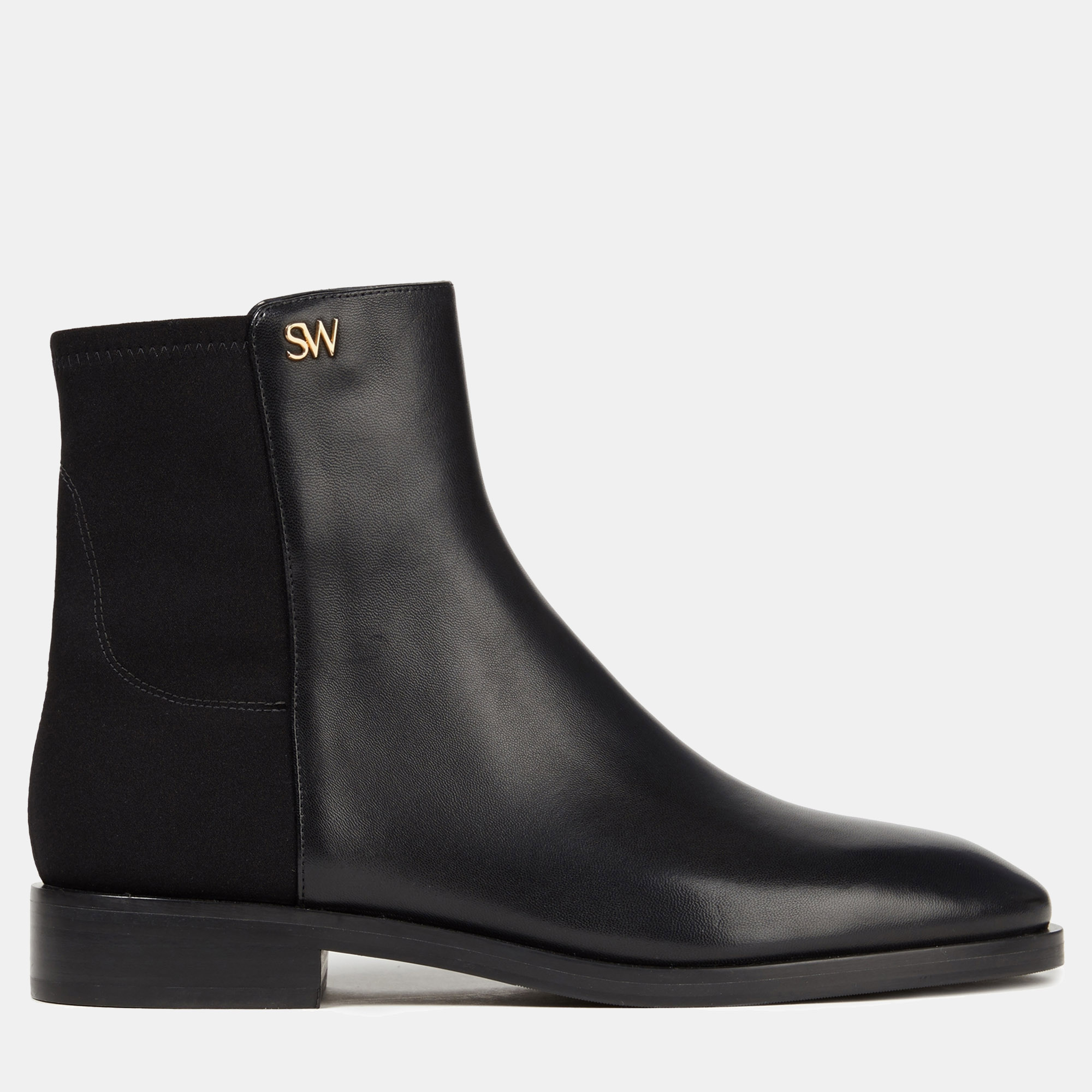 

Stuart Weitzman Leather and Knit Fabric Ankle Boots Size, Black