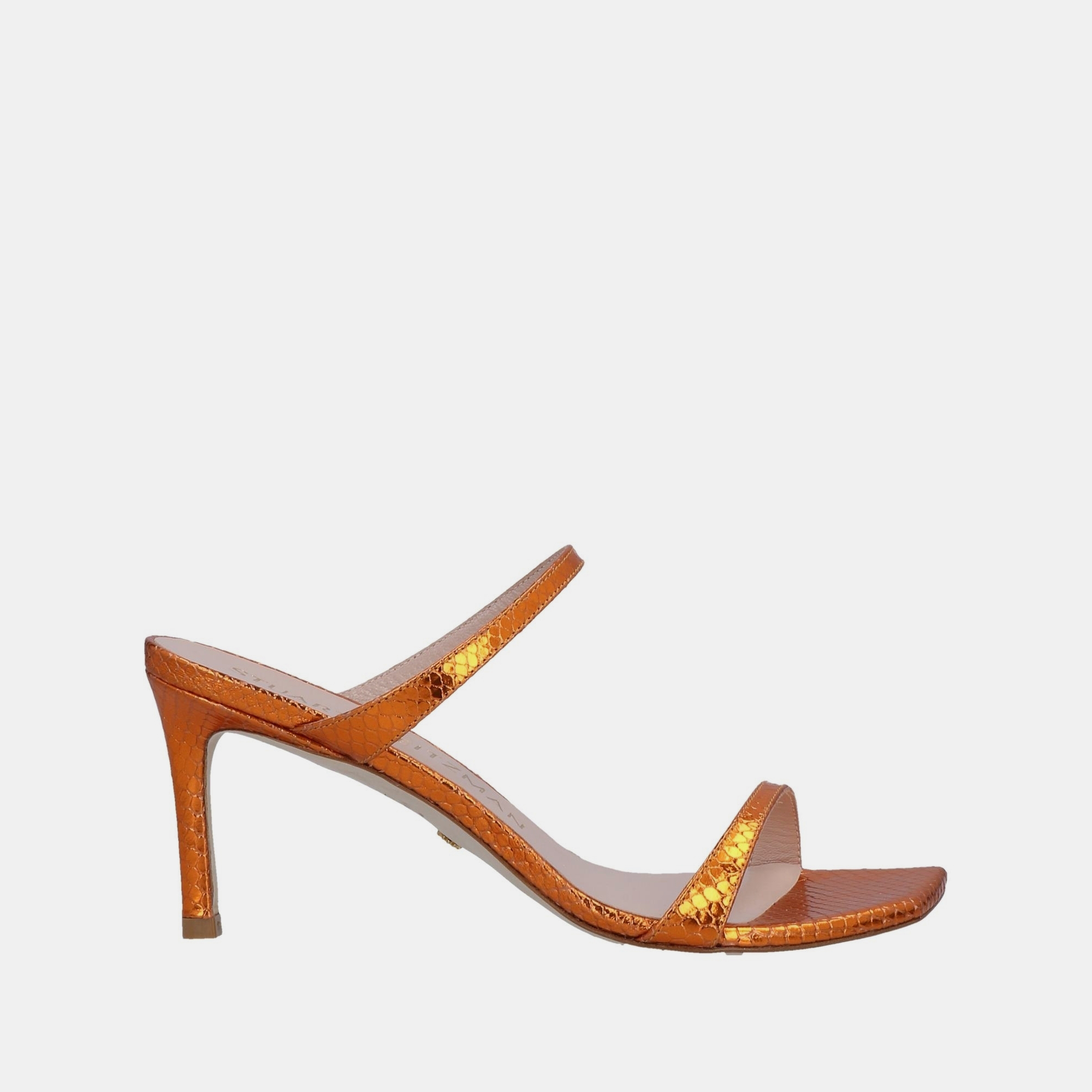 Pre-owned Stuart Weitzman Snakeskin Embossed Leather Slide Sandals Size 38 In Orange