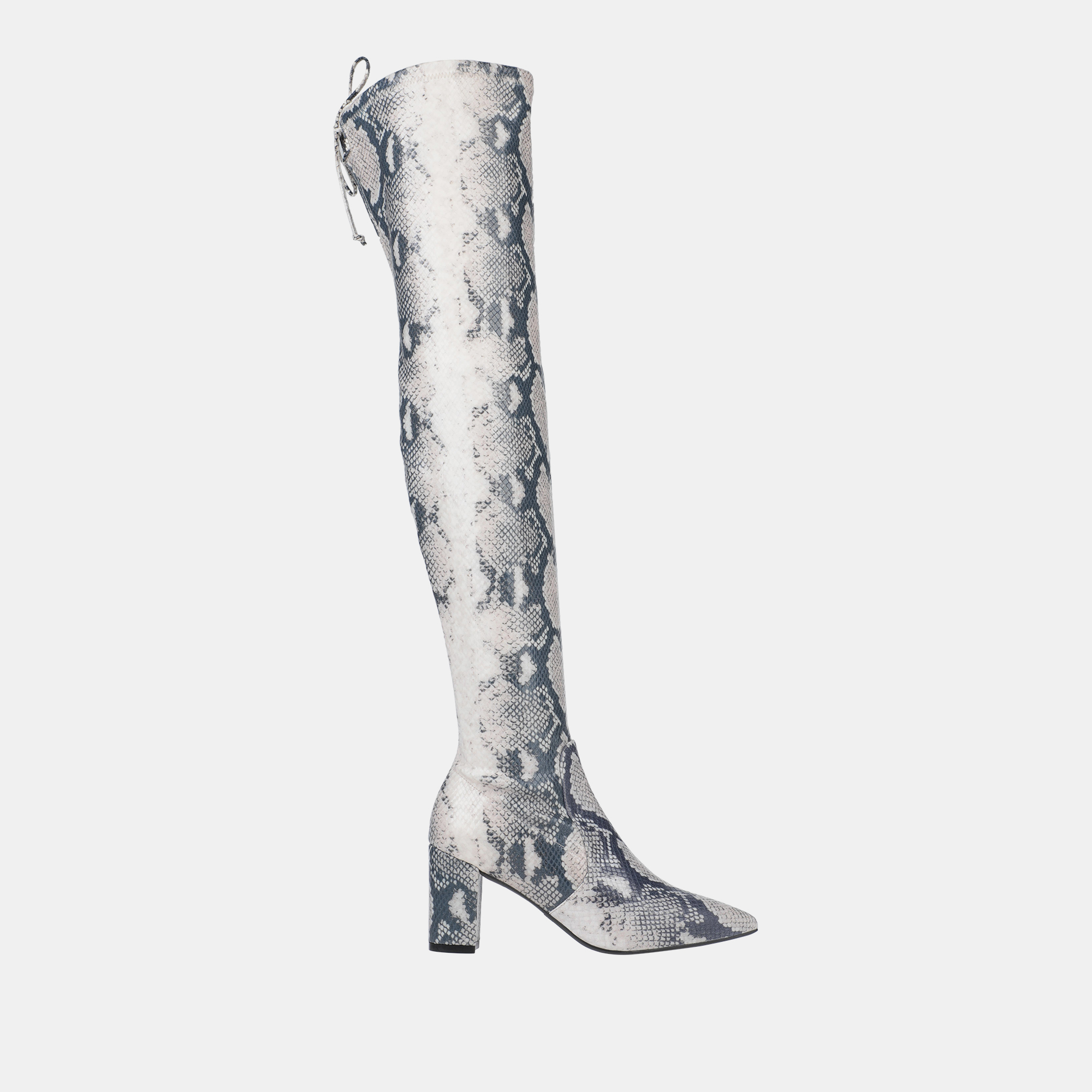 Pre-owned Stuart Weitzman Snake Print Fabric Over The Boots 36.5 In Grey
