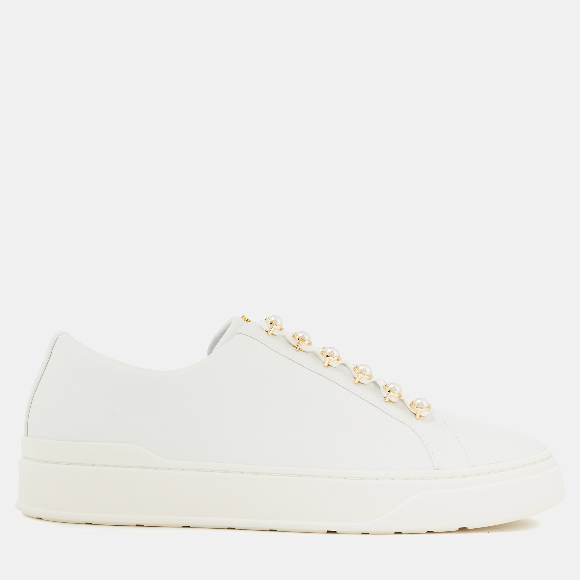 

Stuart Weitzman Leather Pearl Embellished Sneakers Size, White