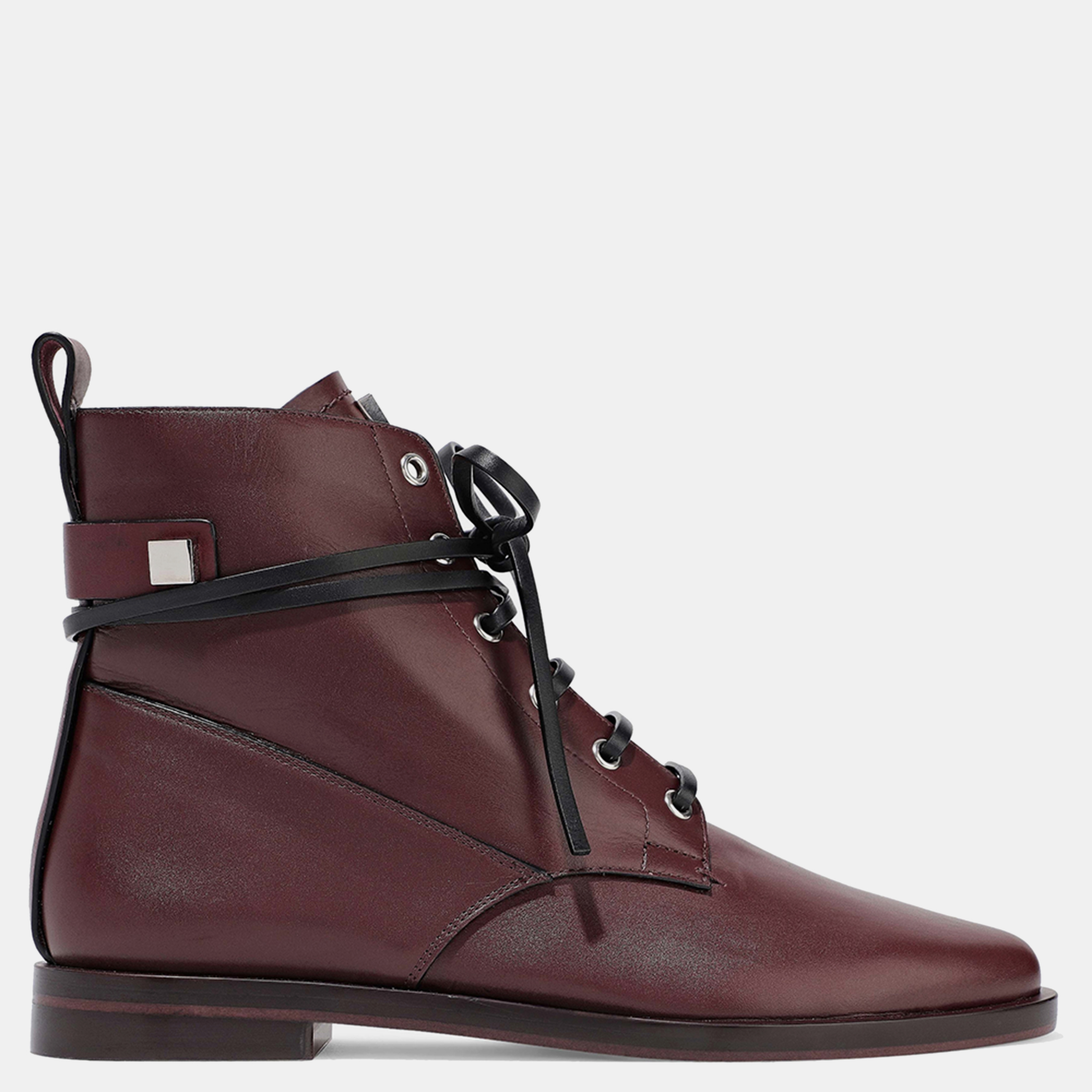 

Stuart Weitzman Leather Lace-Up Ankle Boots Size, Burgundy