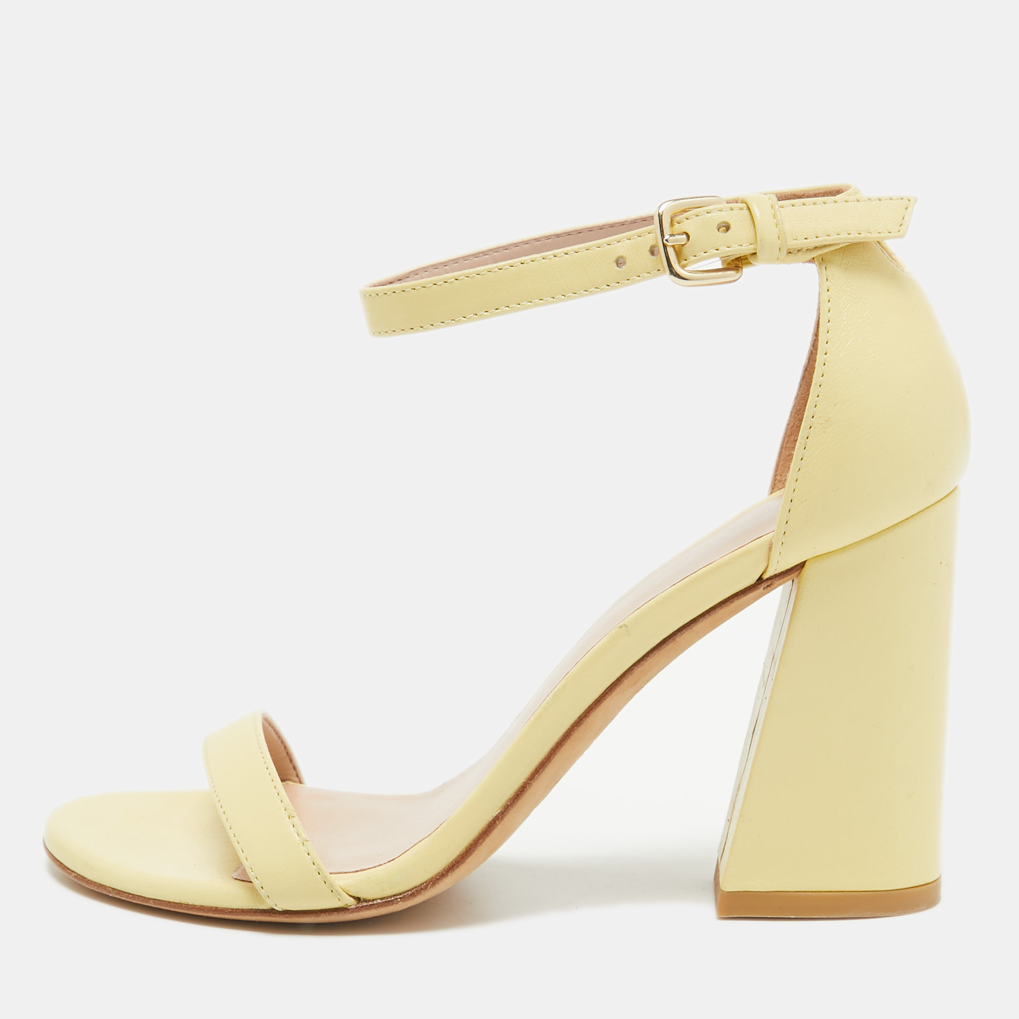 

Stuart Weitzman Light Yellow Leather Ankle Strap Sandals Size