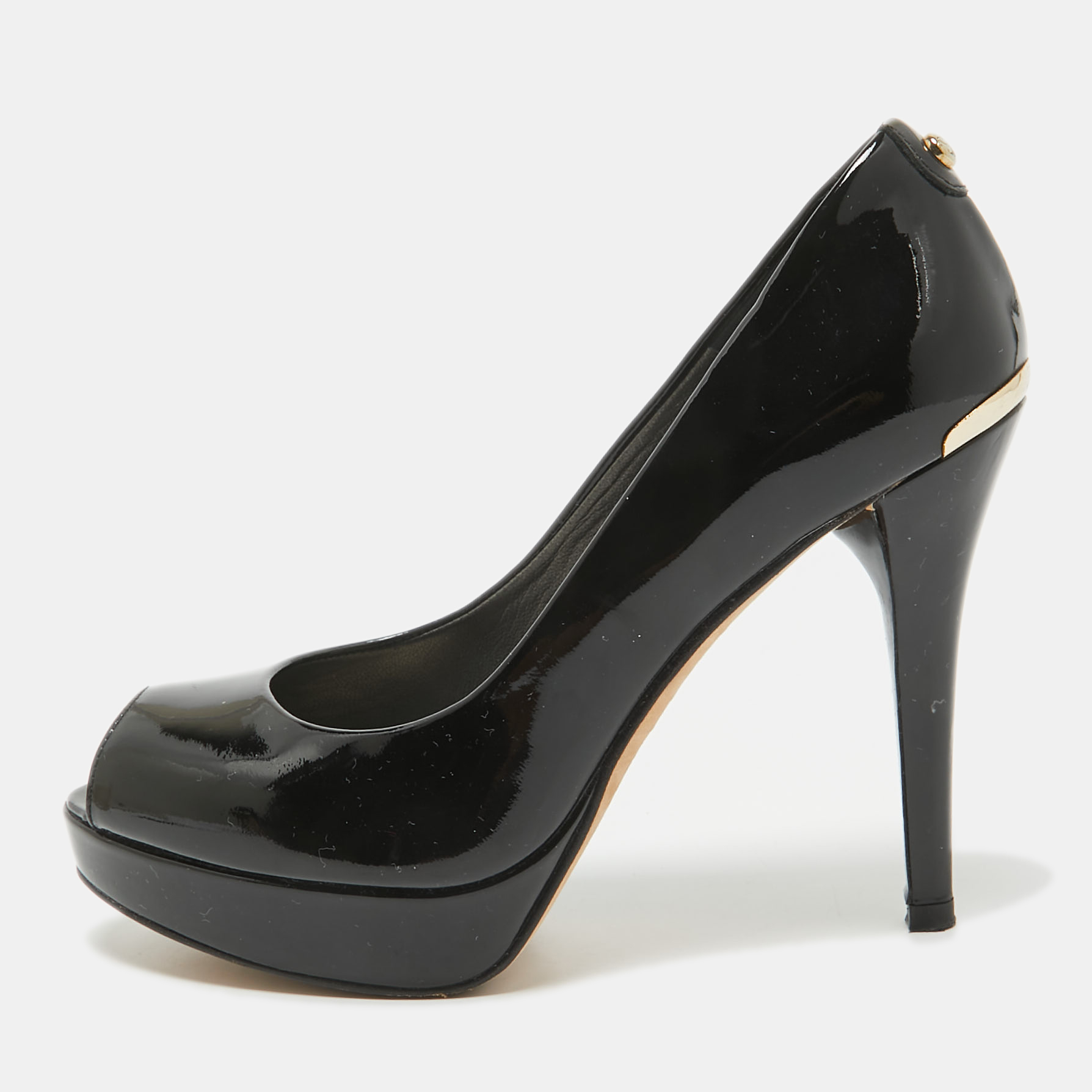 

Stuart Weitzman Black Patent Leather Peep Toe Pumps Size