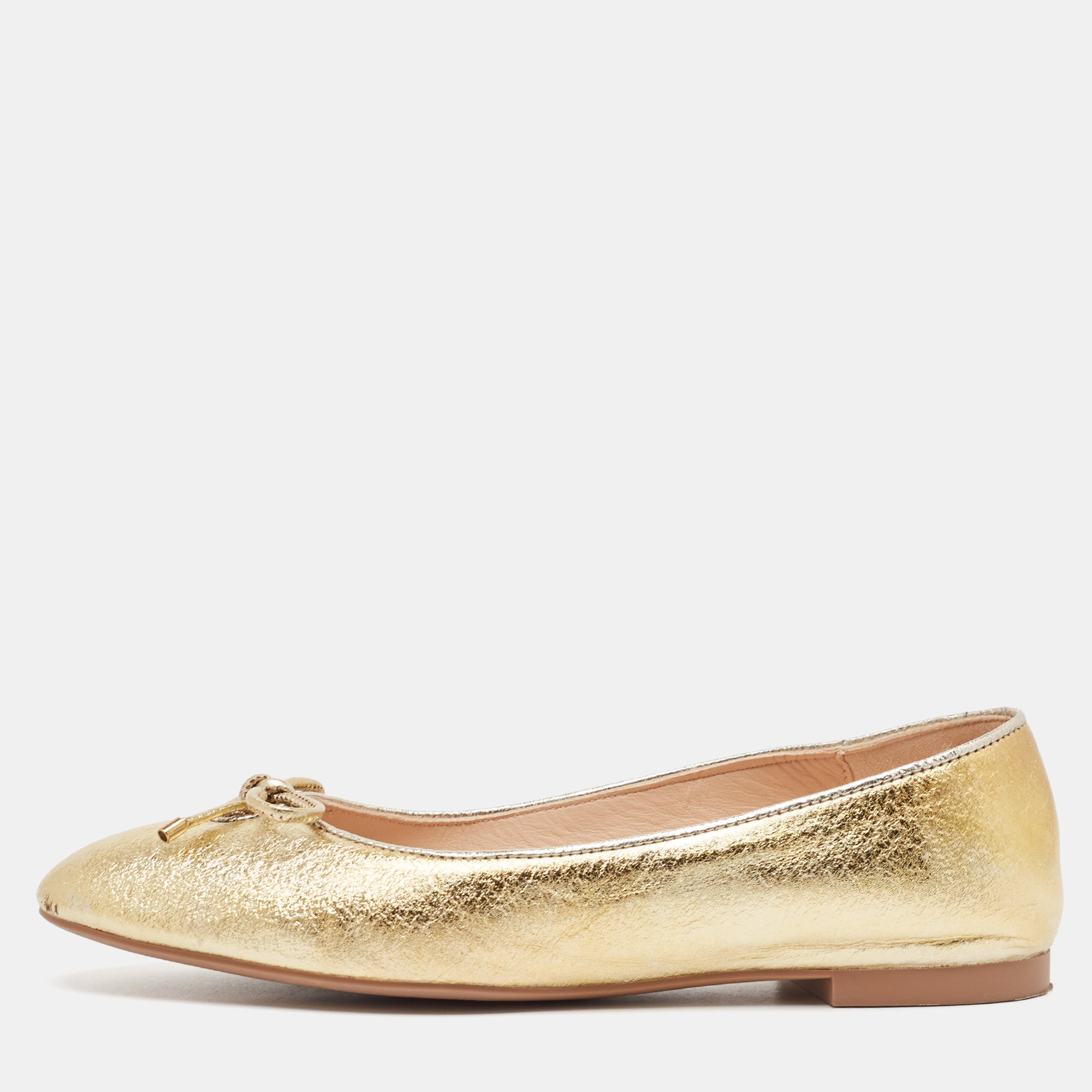 

Stuart Weitzman Gold Leather Gabby Ballet Flats Size