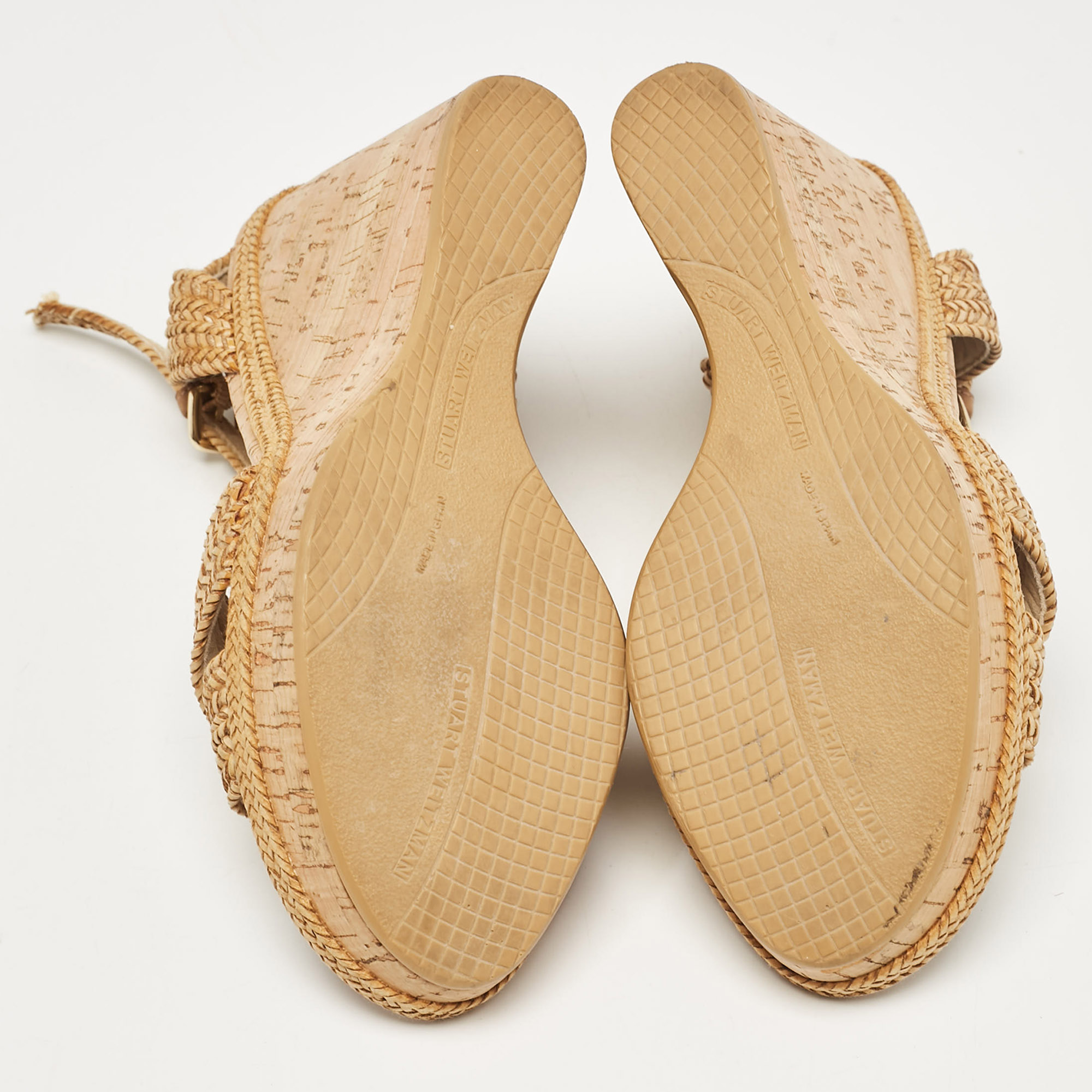 Stuart Weitzman Beige Raffia Cork Wedge Sandals Size 39.5 