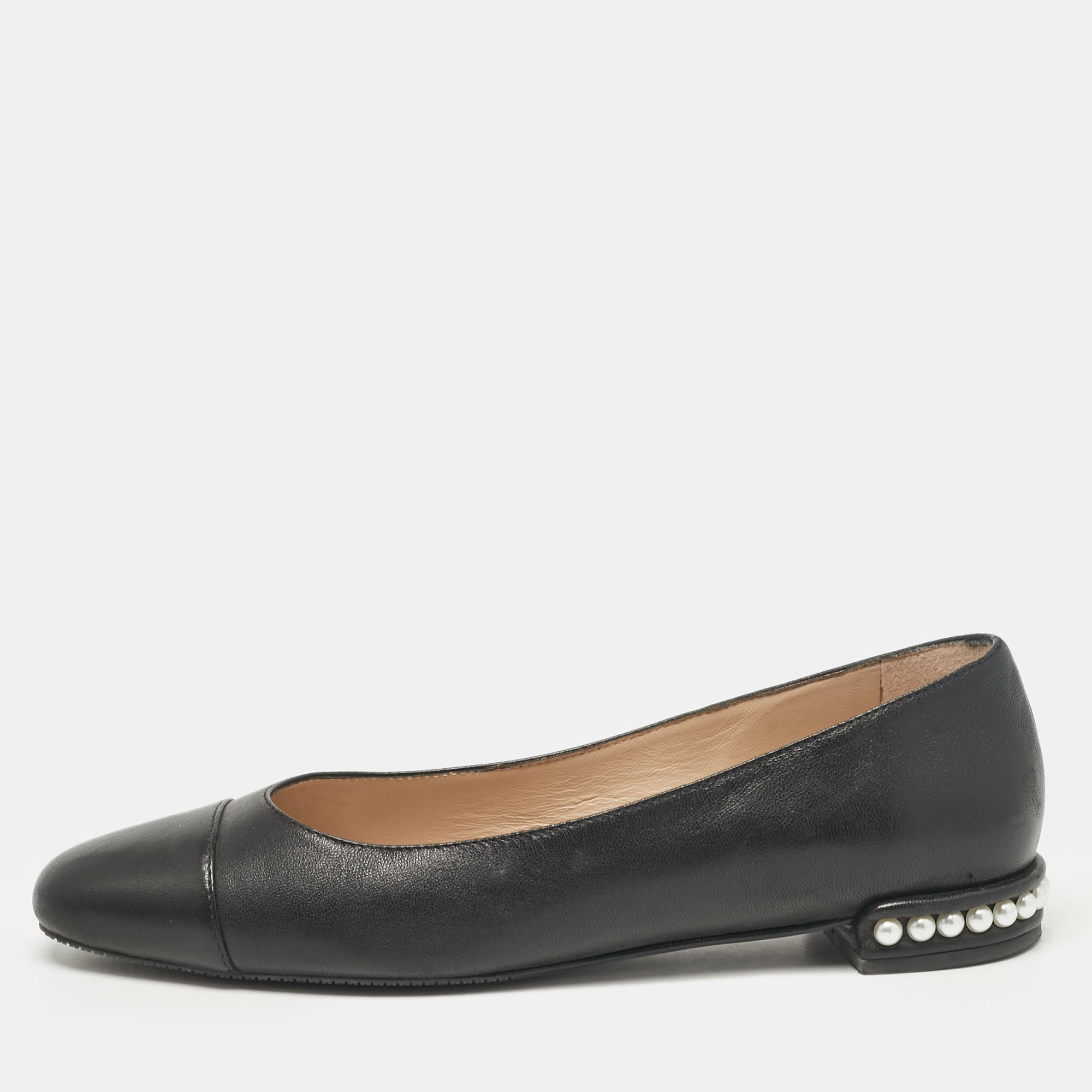 

Stuart Weitzman Black Leather Slip On Ballet Flats Size