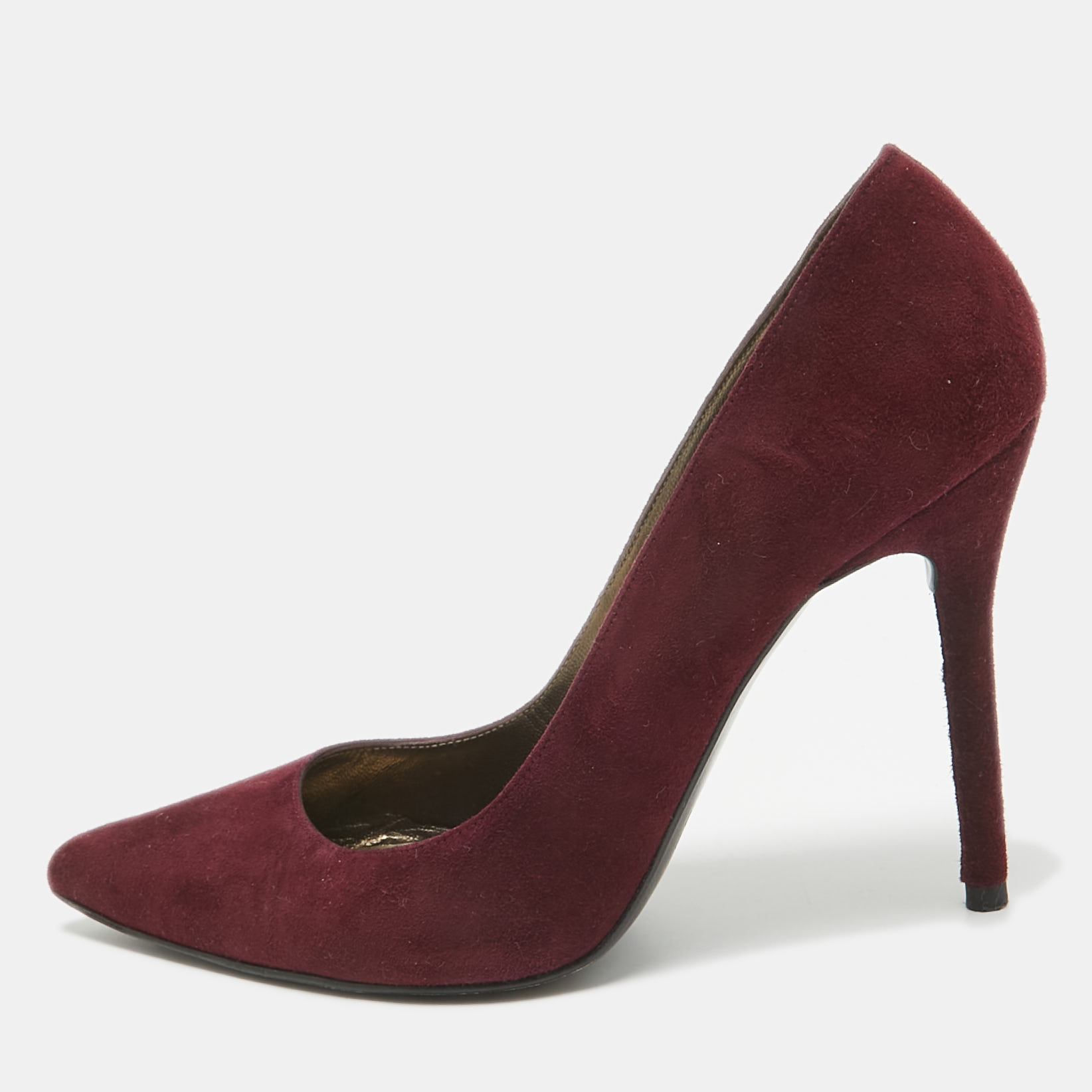 Pre-owned Stuart Weitzman Burgundy Suede Pointed Toe Pumps Size 37