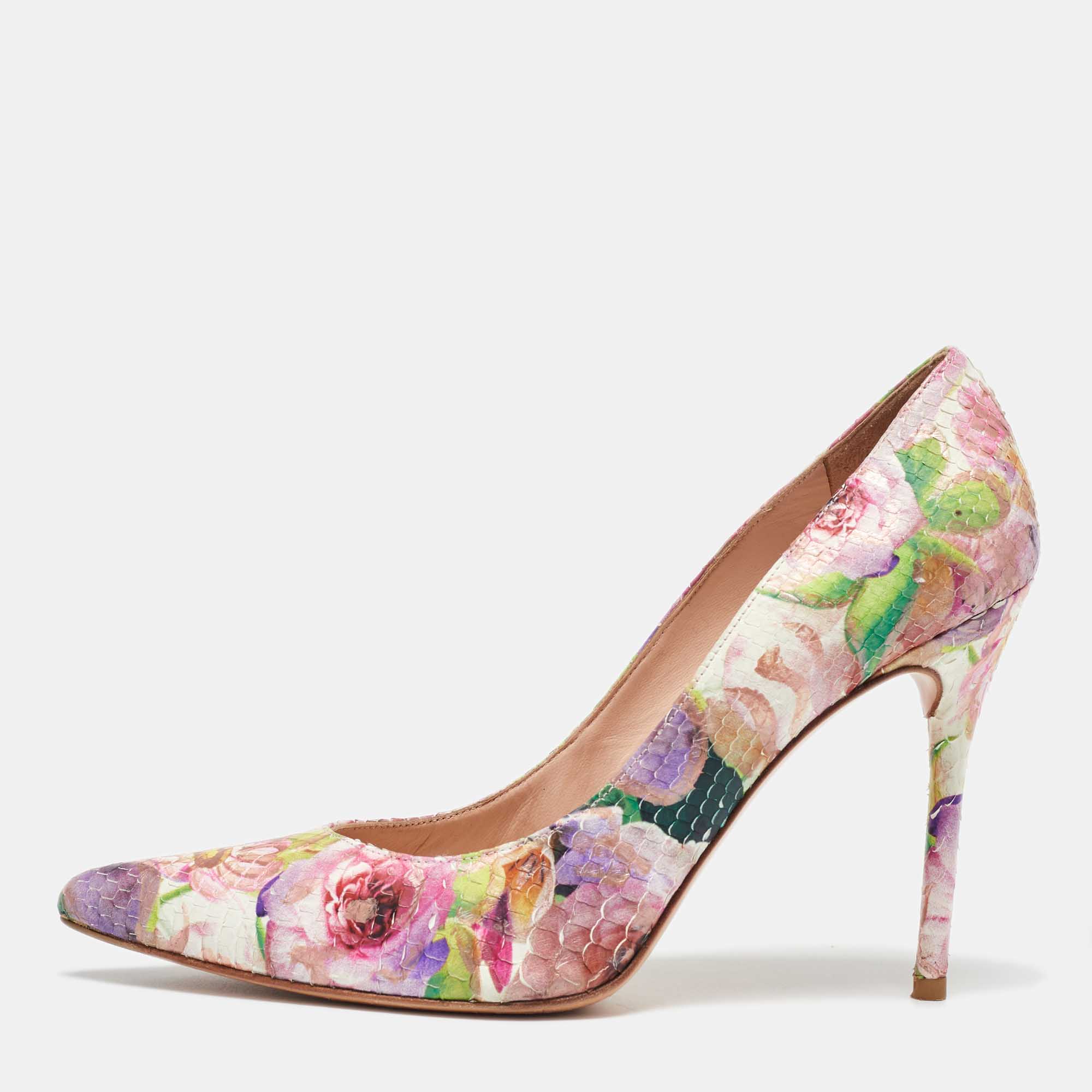 

Stuart Weitzman Multicolor Snakeskin Leather Floral Print Pumps Size