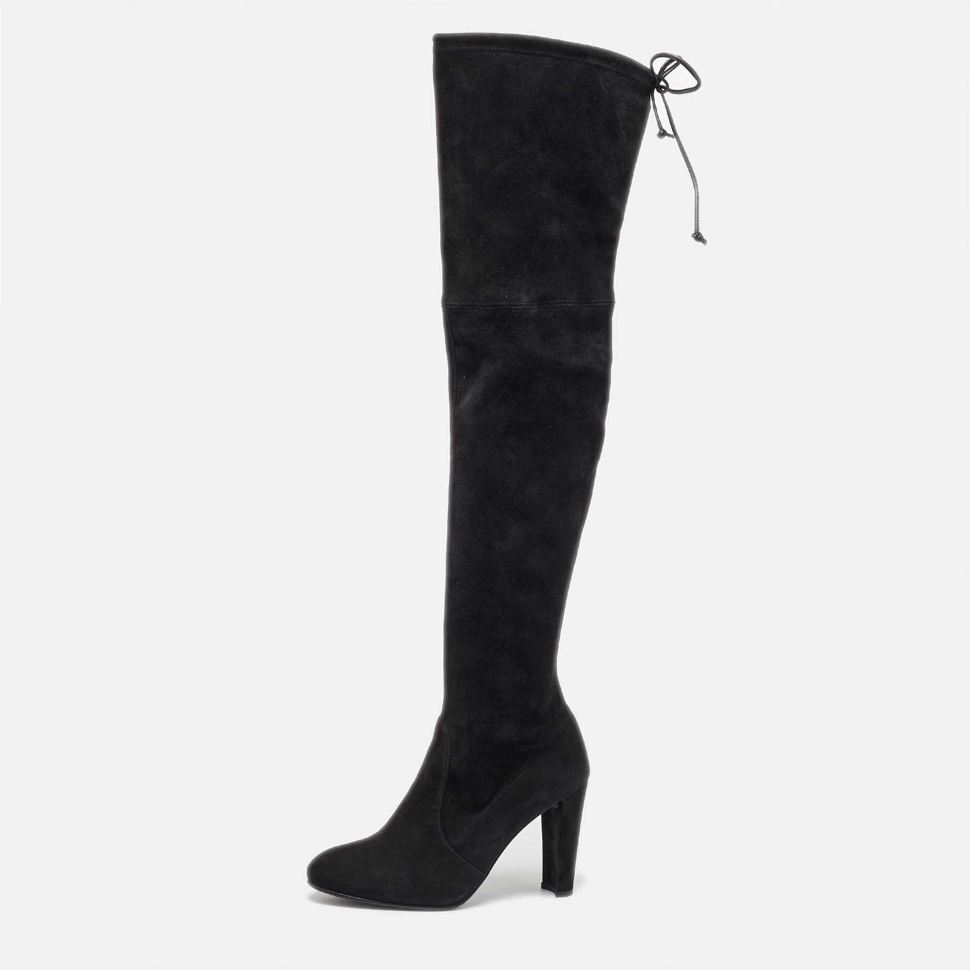 Pre-owned Stuart Weitzman Black Suede Ledyland Over The Knee Boots Size 36.5