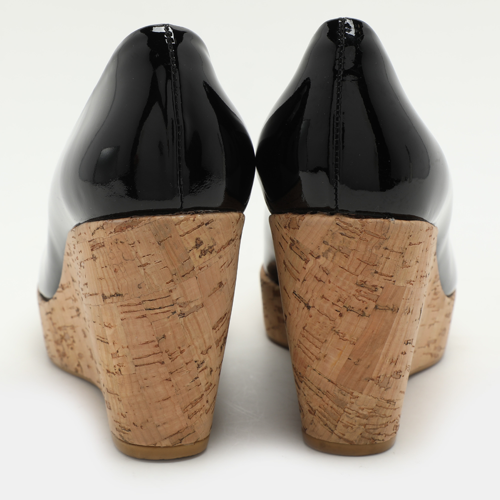 Stuart Weitzman Black Patent Leather Cork Wedge Pumps Size 40 