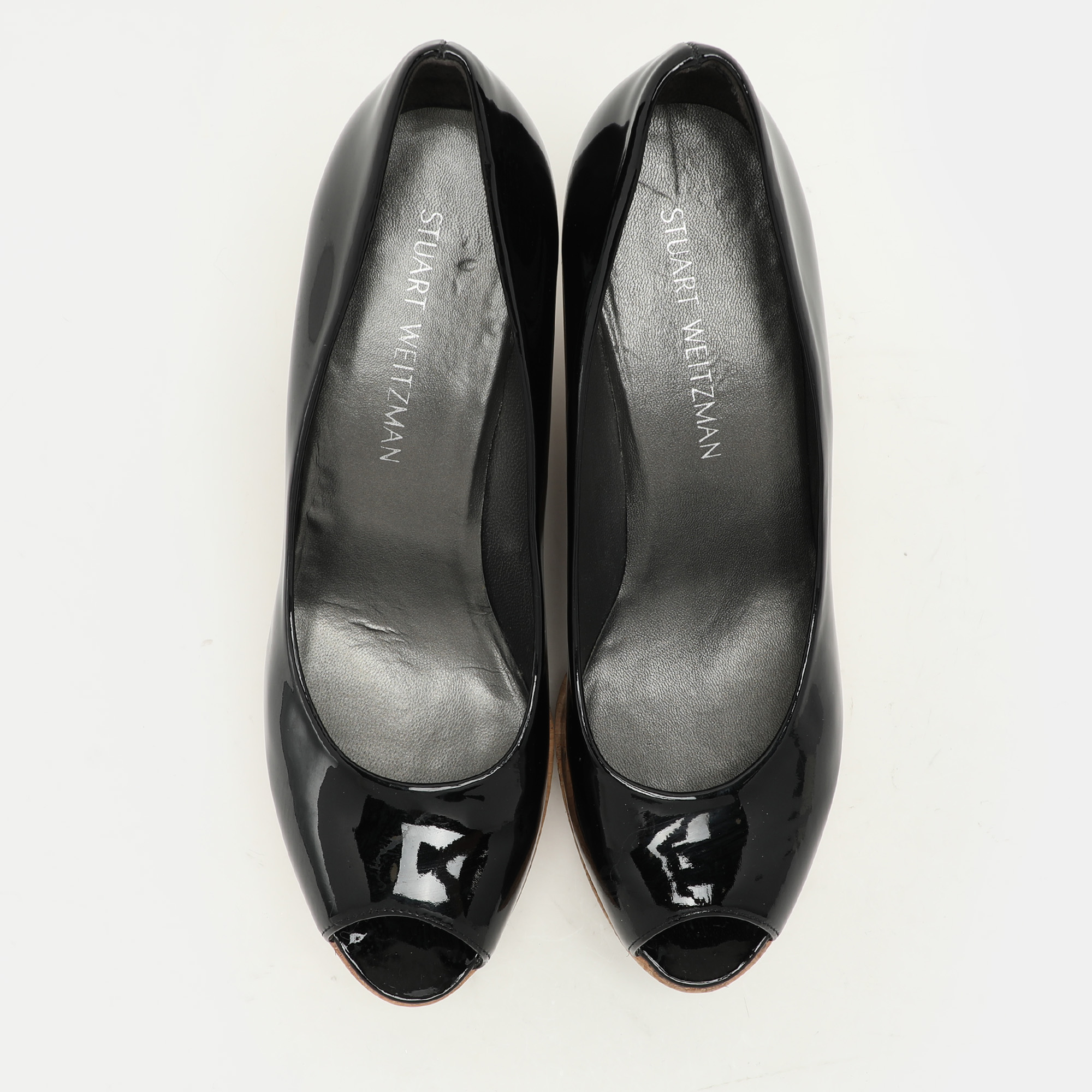 Stuart Weitzman Black Patent Leather Cork Wedge Pumps Size 40 