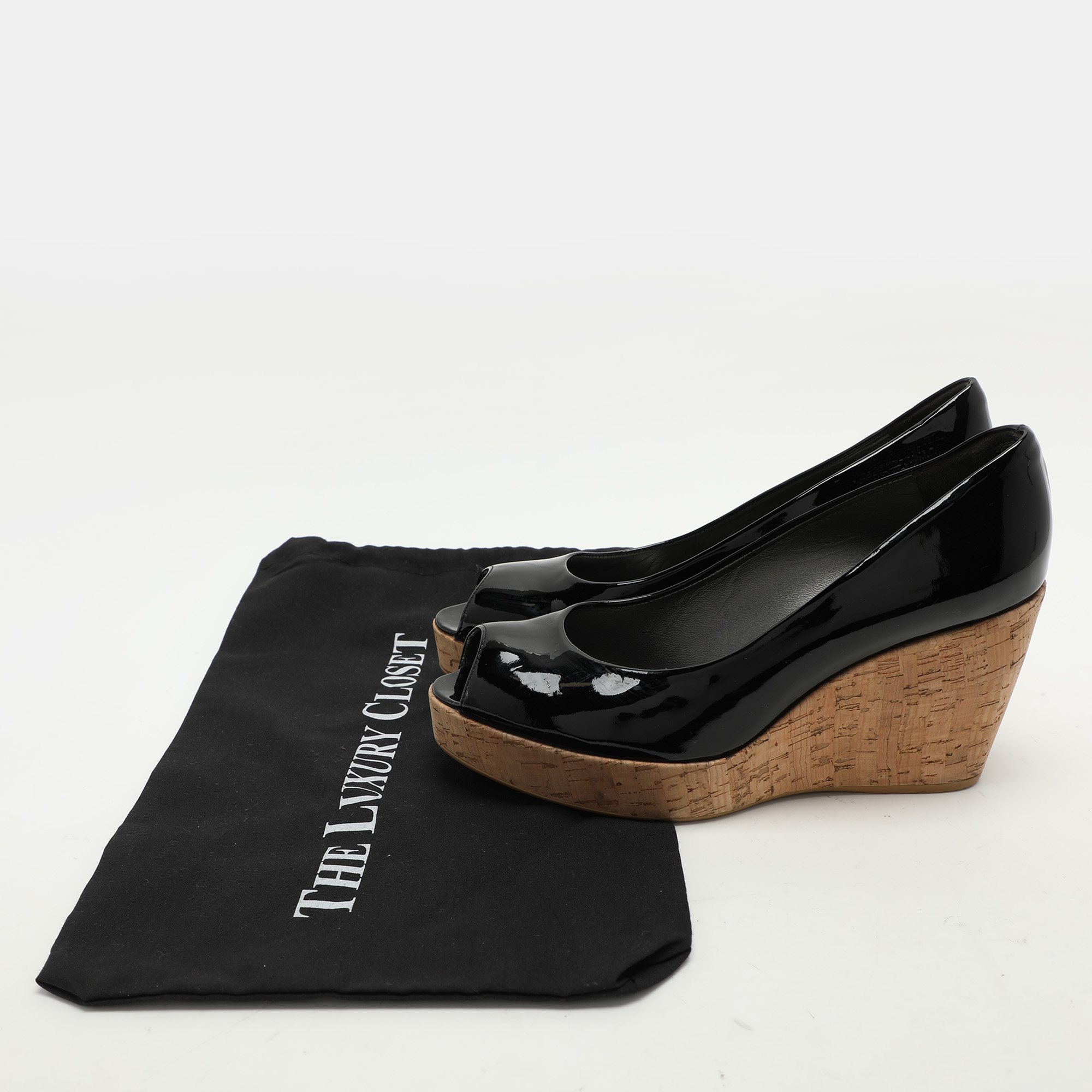 Stuart Weitzman Black Patent Leather Cork Wedge Pumps Size 40 