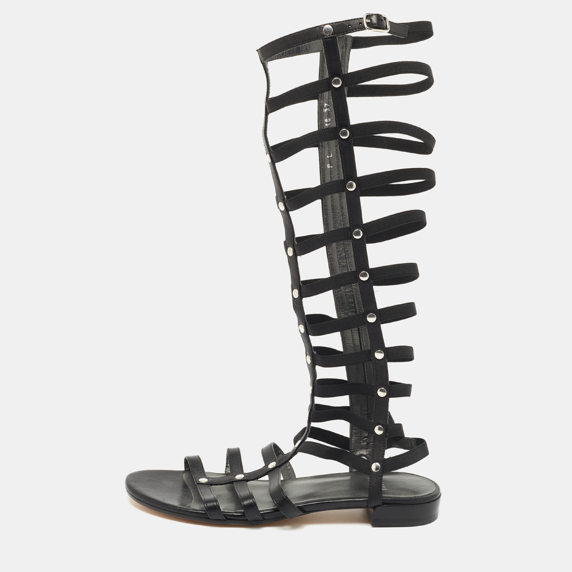 

Stuart Weitzman Black Leather Aphrodite Gladiator Flat Sandals Size 38.5