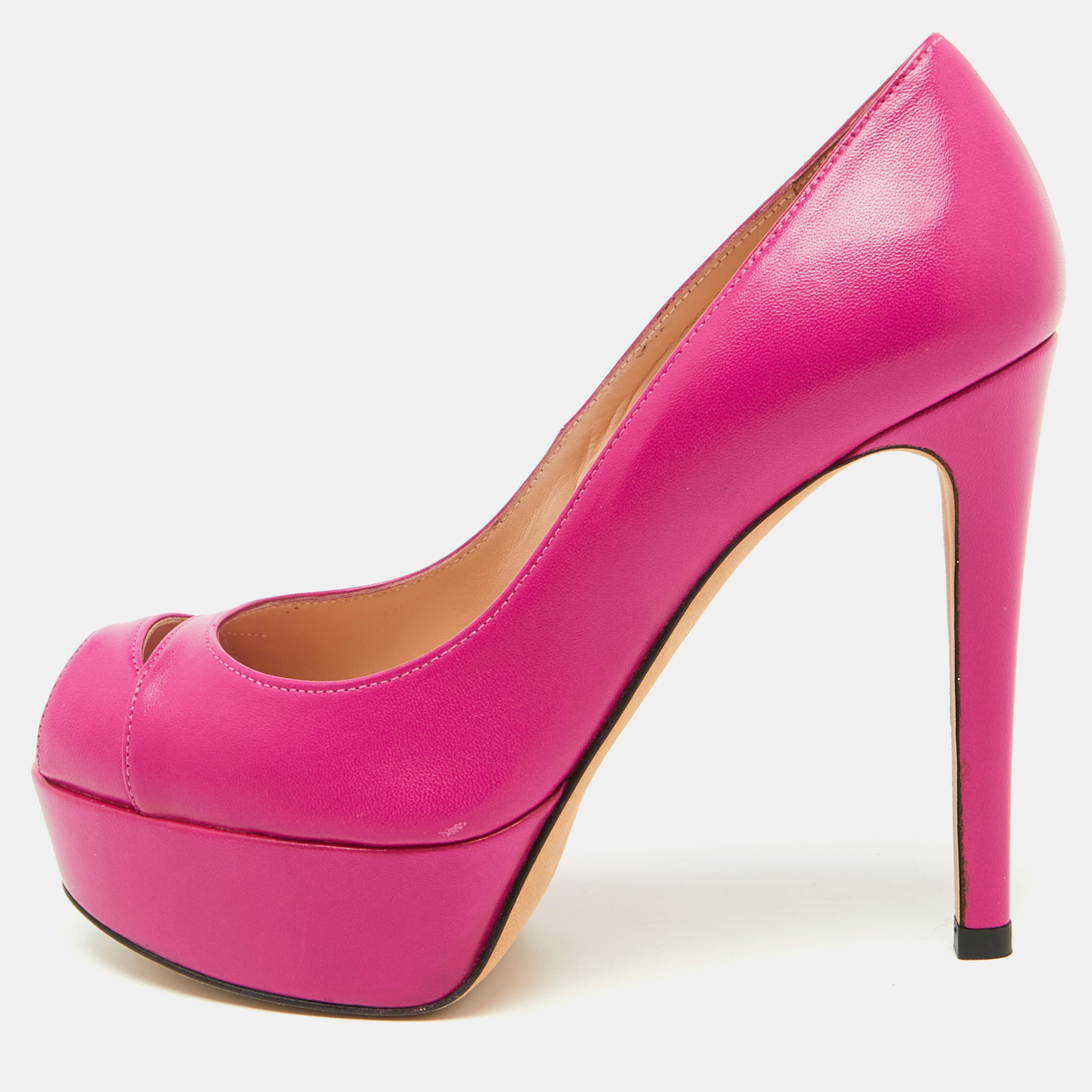 

Stuart Weitzman Pink Leather Peep Toe Platform Pumps Size