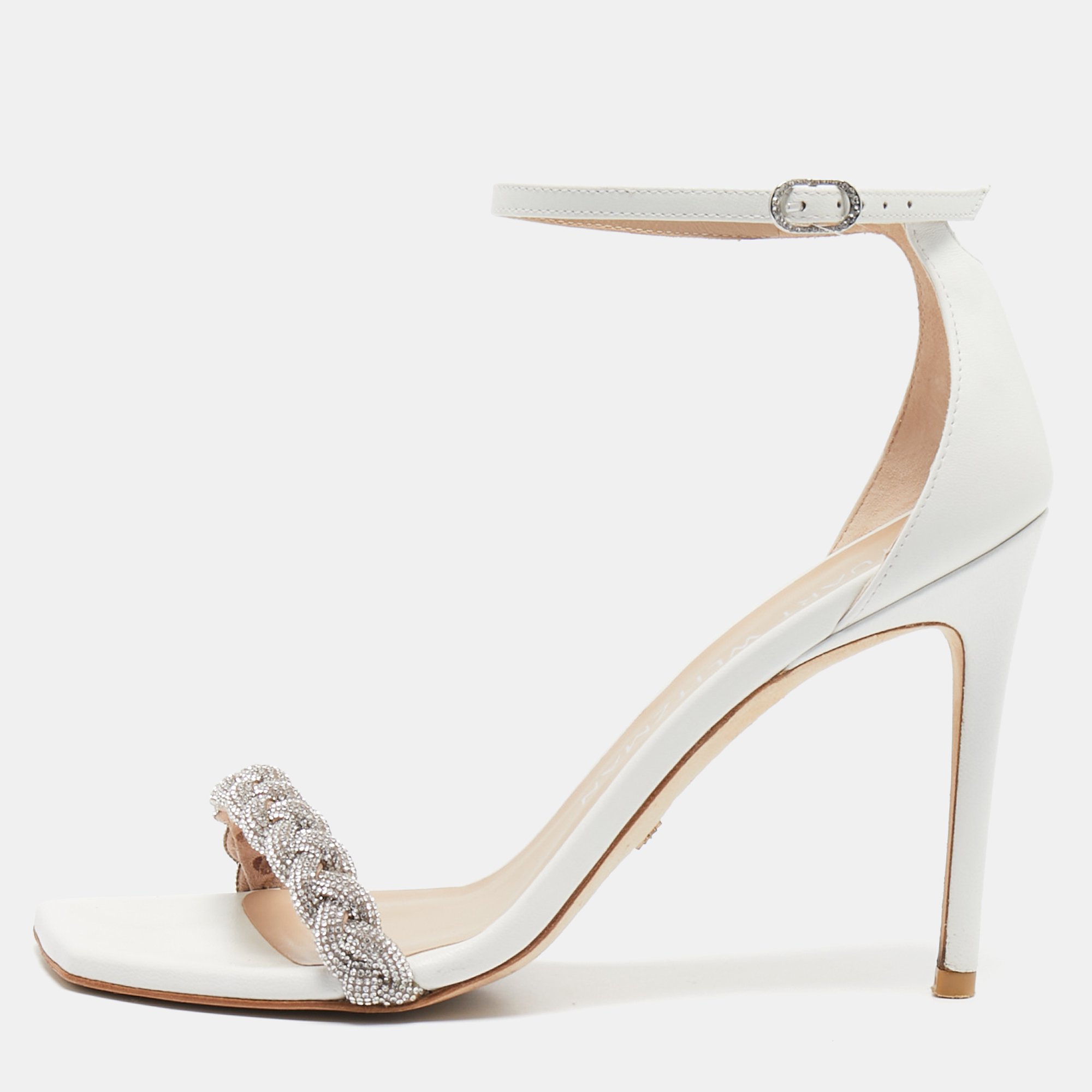 

Stuart Weitzman White Leather Nudistcurve Sandals Size