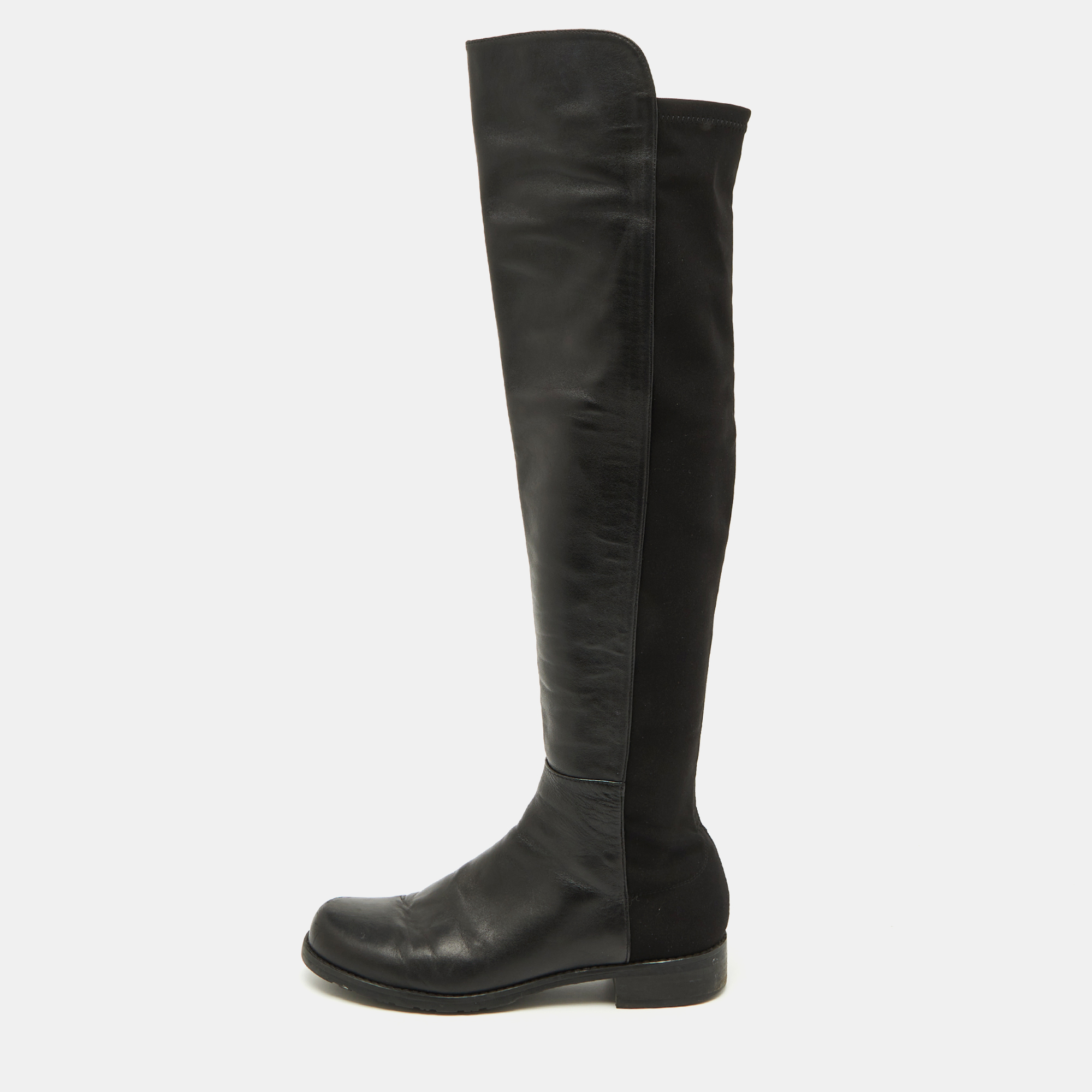 

Stuart Weitzman Black Leather and Fabric Knee Length Boots Size 37.5