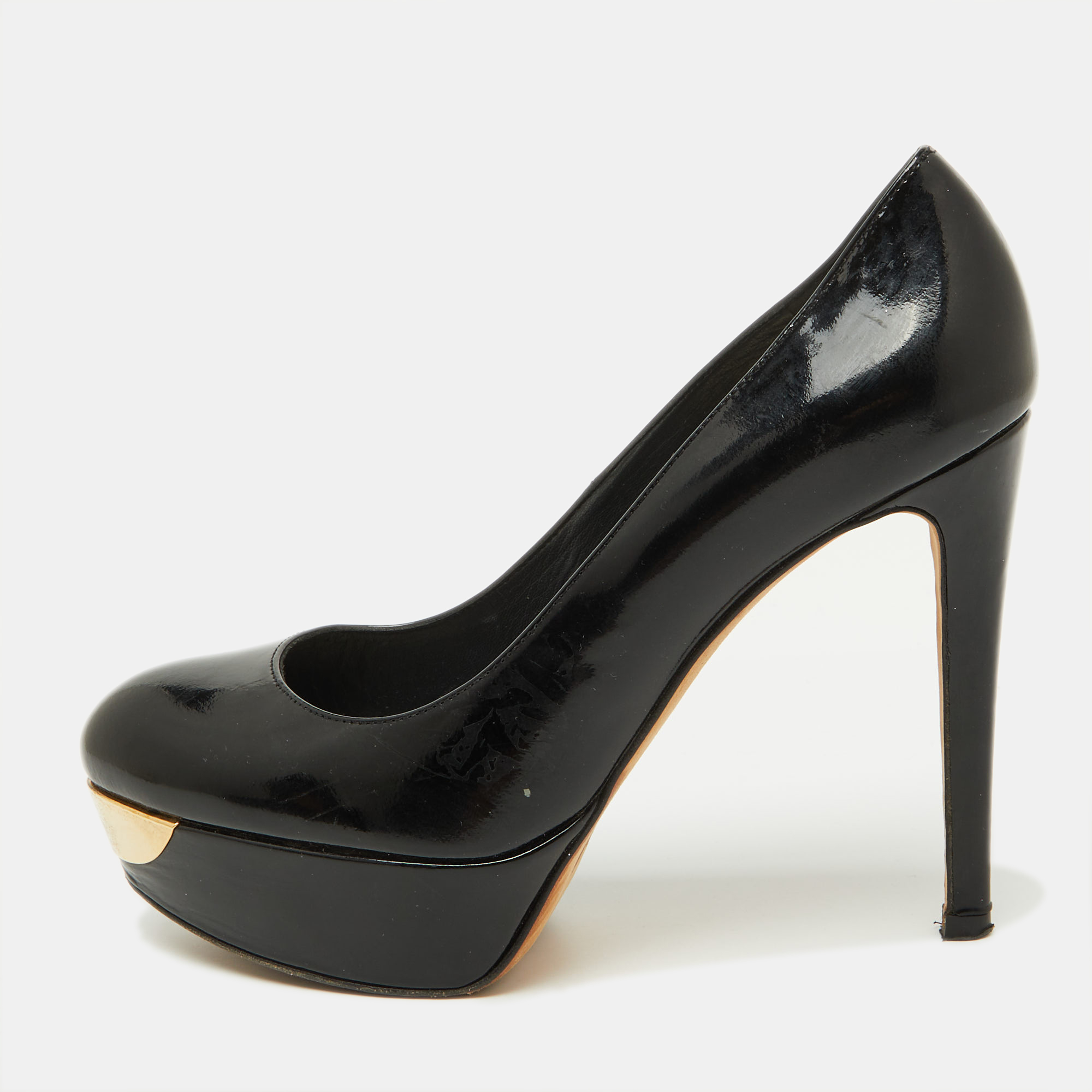 

Stuart Weitzman Black Patent Leather Platform Pumps Size