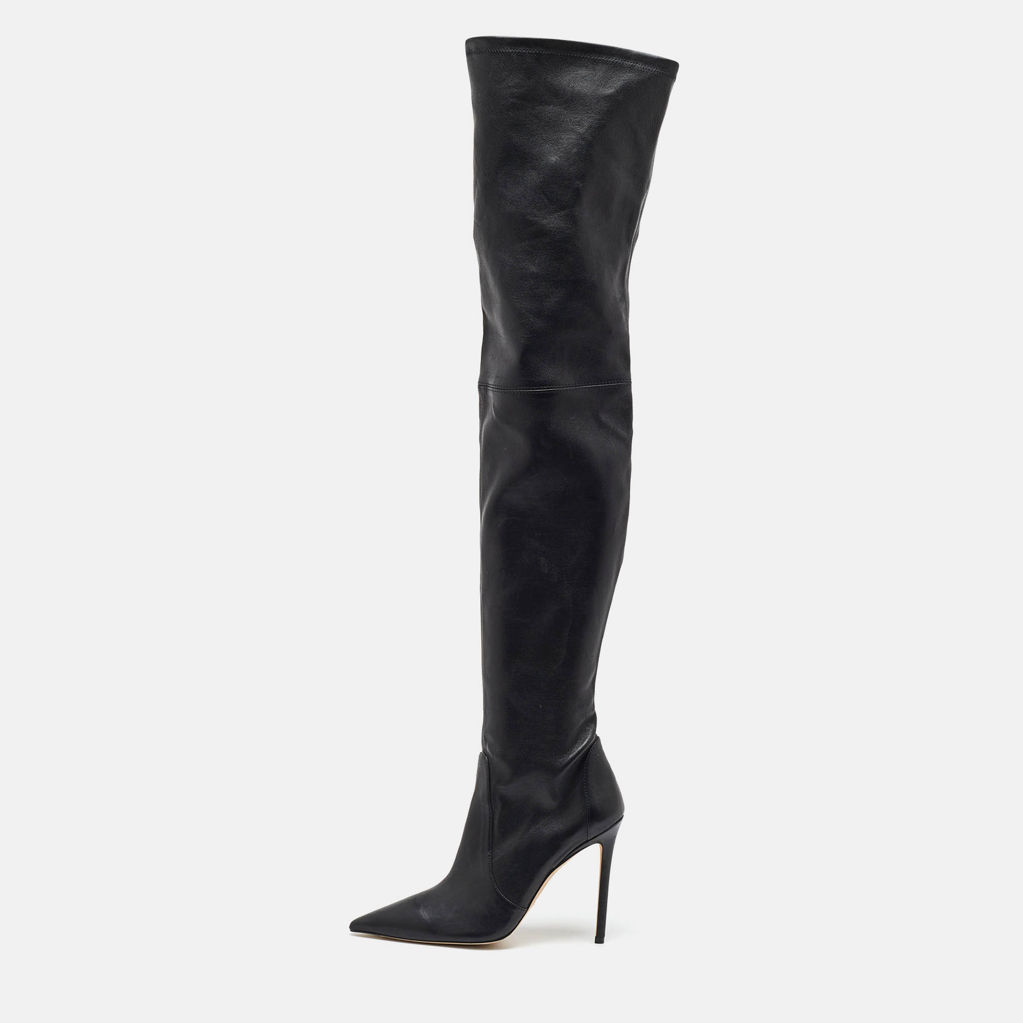 

Stuart Weitzman Black Leather Pointed Toe Over The Knee Stretch Boots Size 40