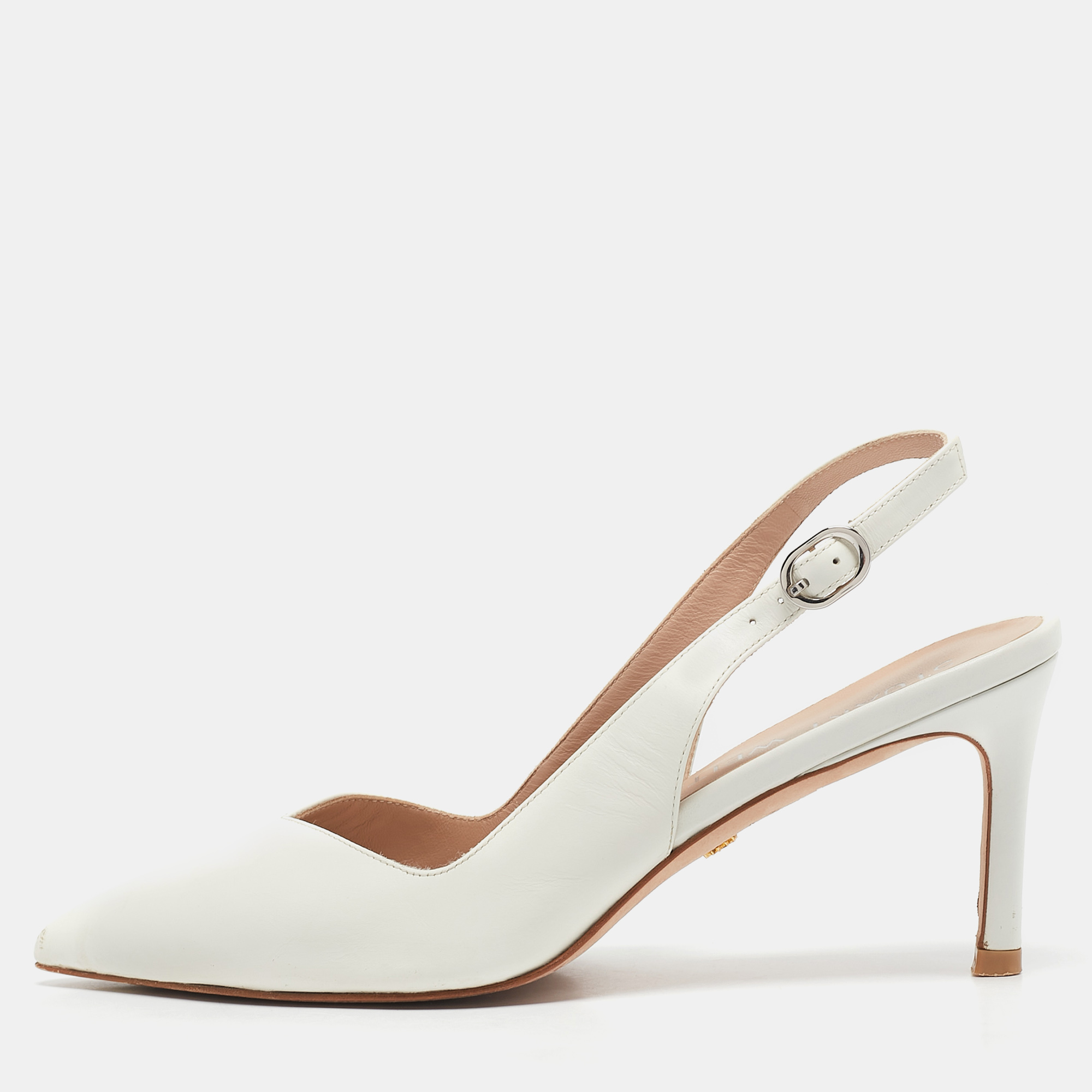 

Stuart Weitzman White Leather Edith Slingback Pumps Size