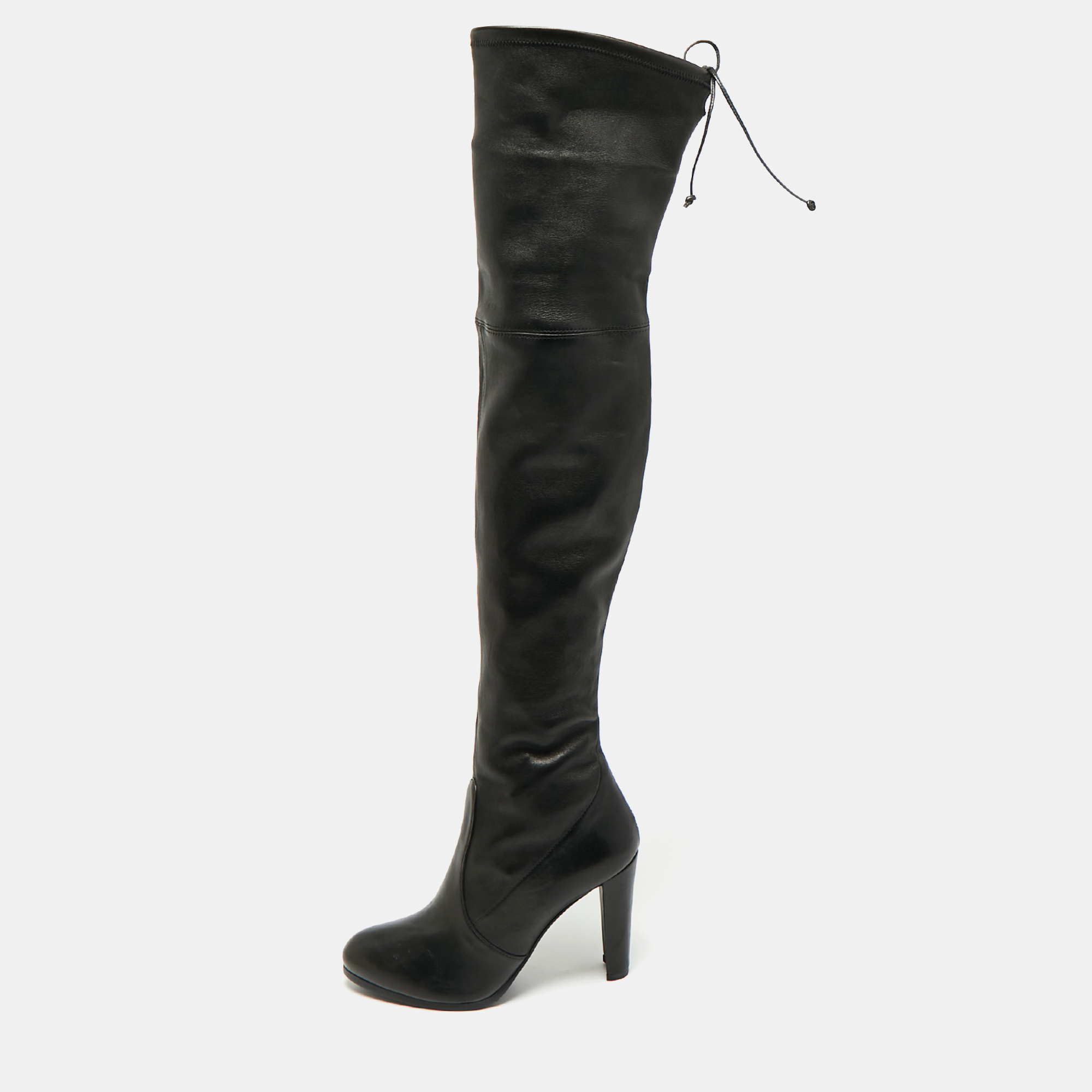 Pre-owned Stuart Weitzman Black Leather Lowland Knee Length Boots Size 39