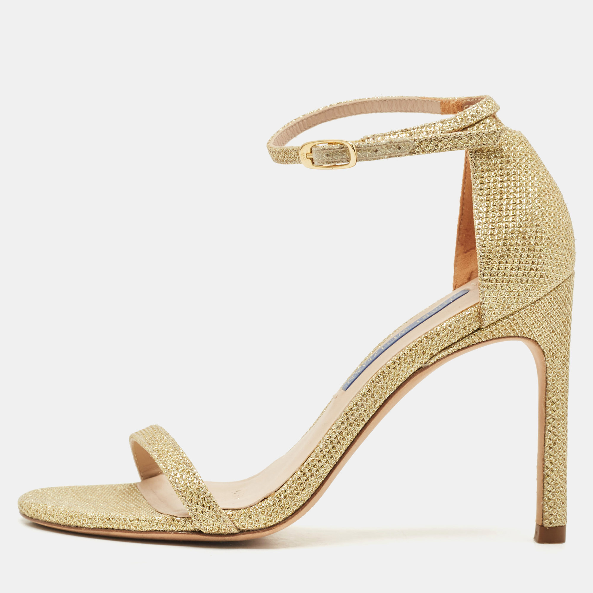 

Stuart Weitzman Gold Glitter Ankle Strap Sandals Size