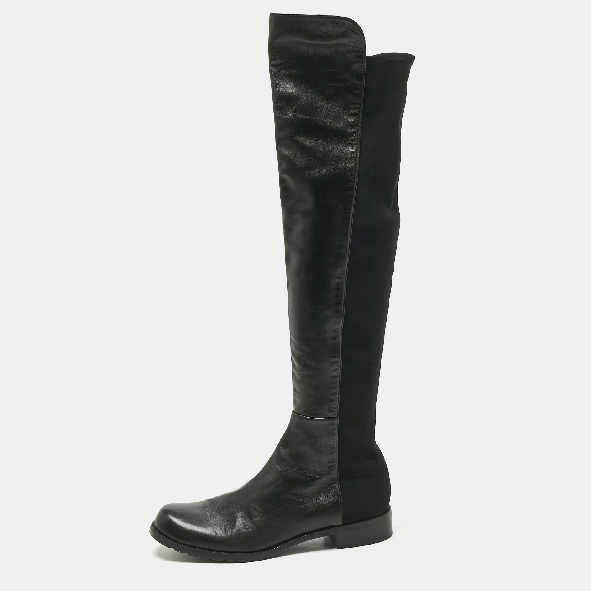Stuart Weitzman Black Fabric and Leather Lowland Over The Knee Boots Size 41